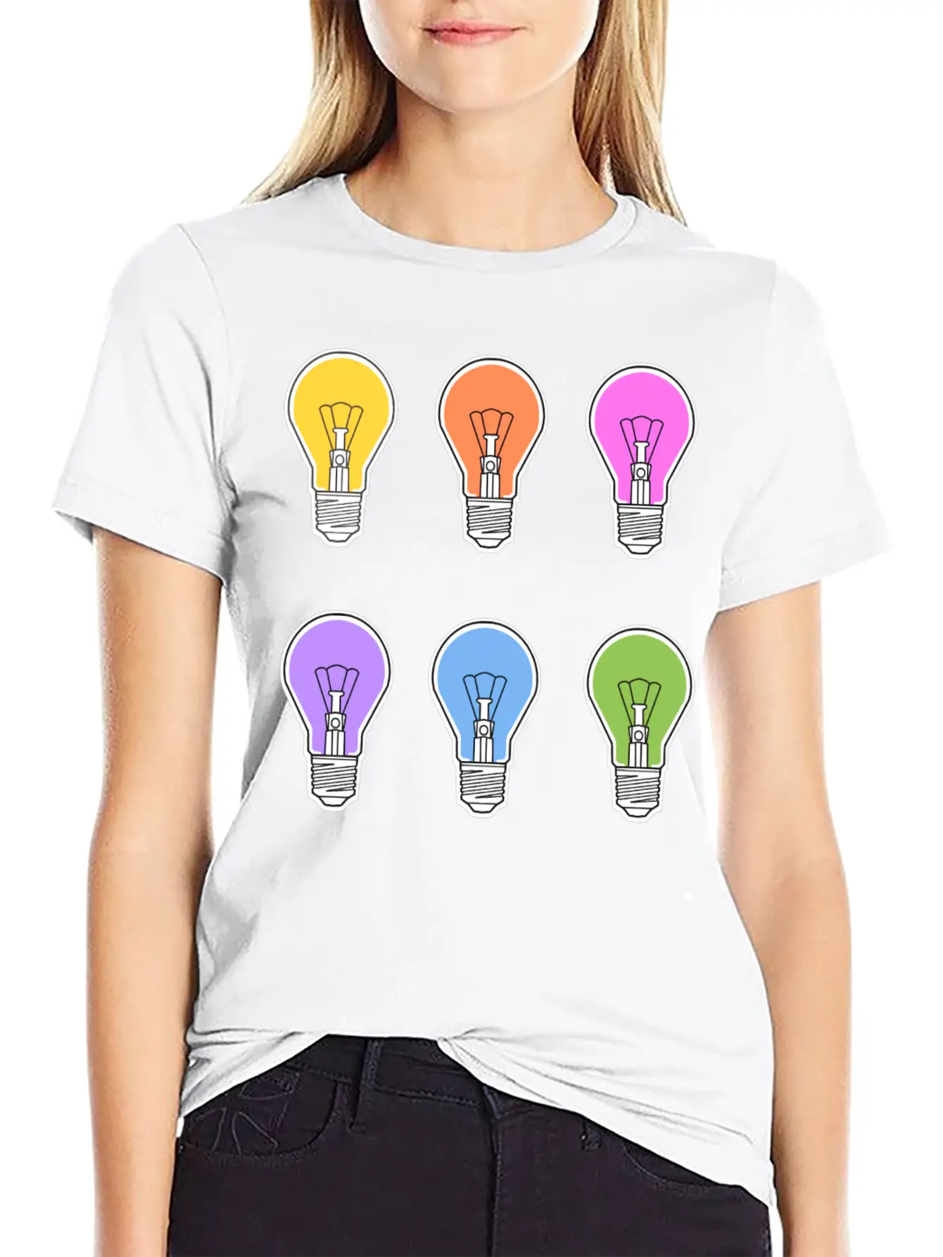 Rainbow Lightbulbs Unisex Short Sleeve Soft Cotton T-Shirt – Casual Everyday Wear