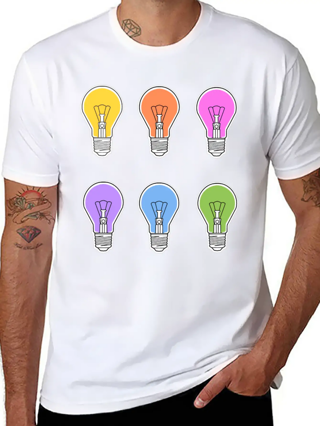 Rainbow Lightbulbs Unisex Short Sleeve Soft Cotton T-Shirt – Casual Everyday Wear