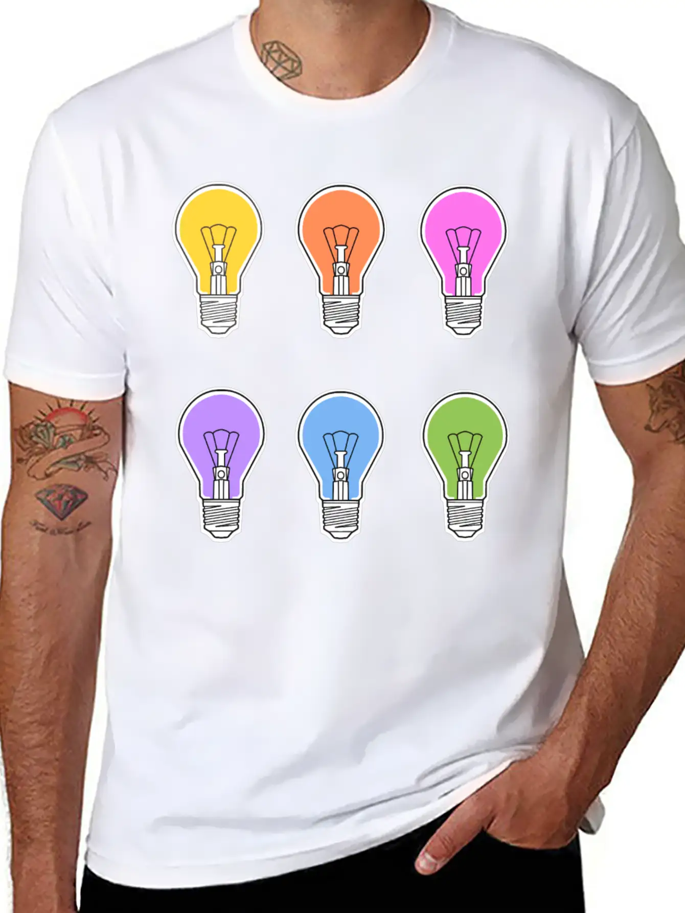 Rainbow Lightbulbs Unisex Short Sleeve Soft Cotton T-Shirt – Casual Everyday Wear