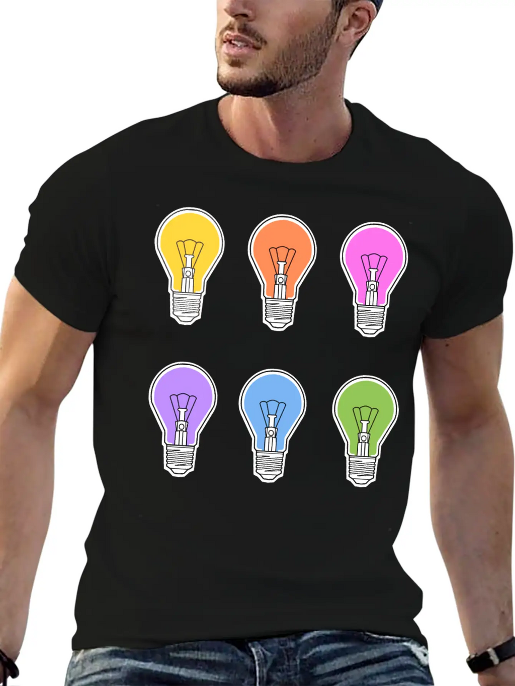 Rainbow Lightbulbs Unisex Short Sleeve Soft Cotton T-Shirt – Casual Everyday Wear