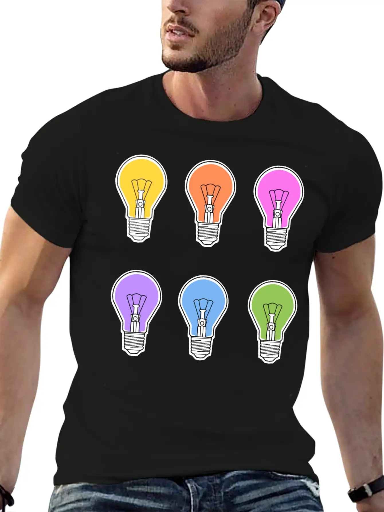Rainbow Lightbulbs Unisex Short Sleeve Soft Cotton T-Shirt – Casual Everyday Wear