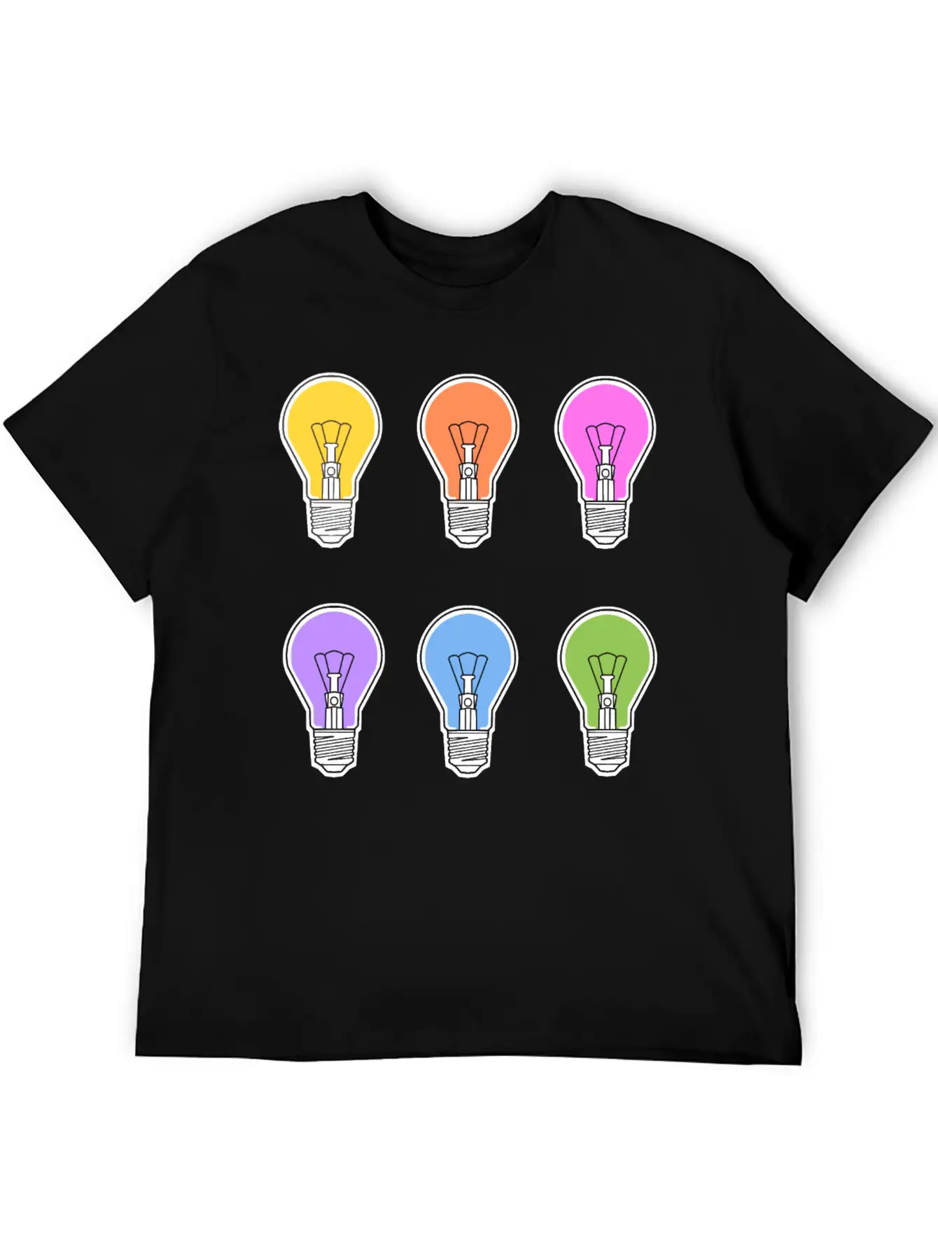 Rainbow Lightbulbs Unisex Short Sleeve Soft Cotton T-Shirt – Casual Everyday Wear