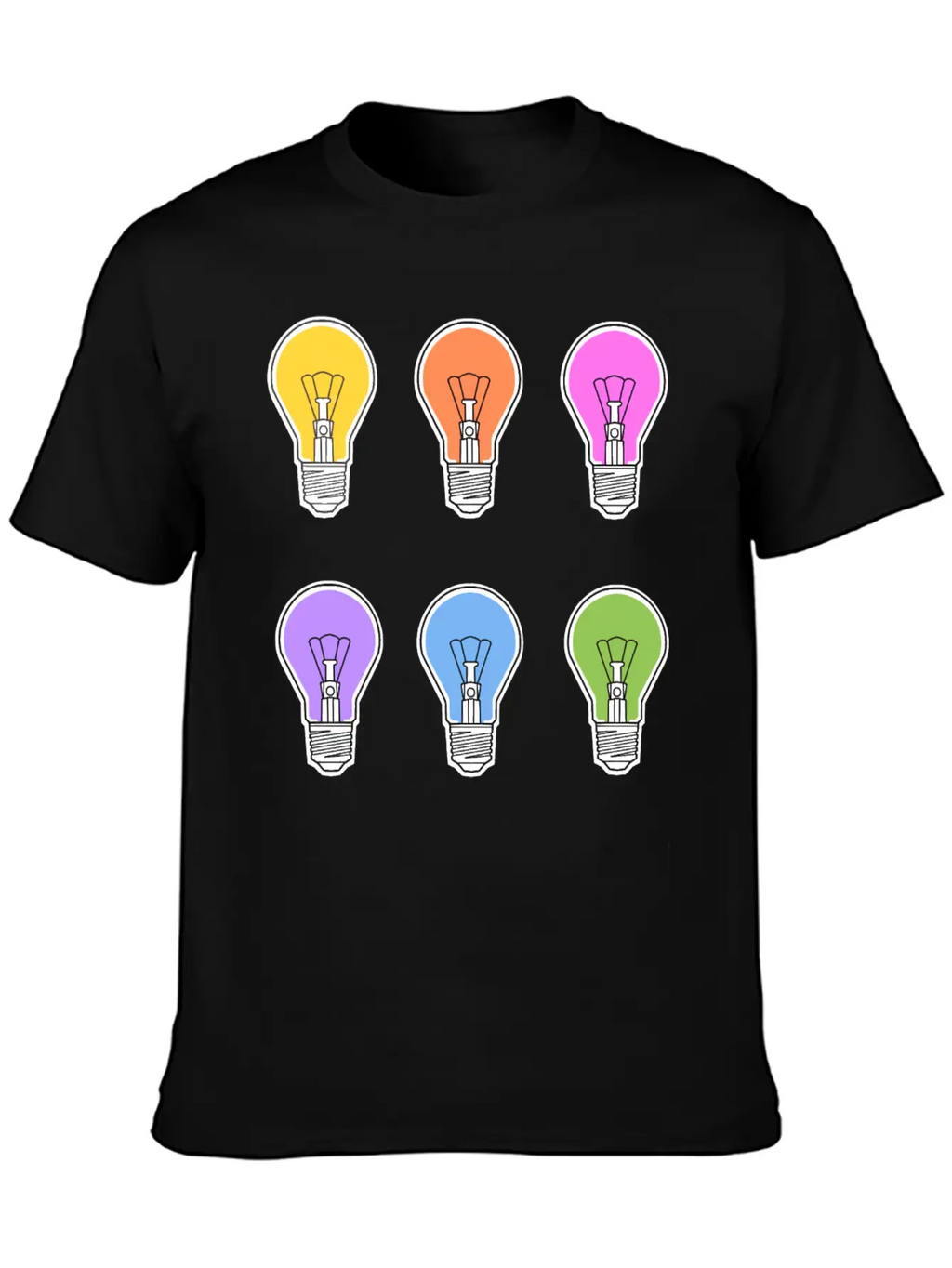 Rainbow Lightbulbs Unisex Short Sleeve Soft Cotton T-Shirt – Casual Everyday Wear