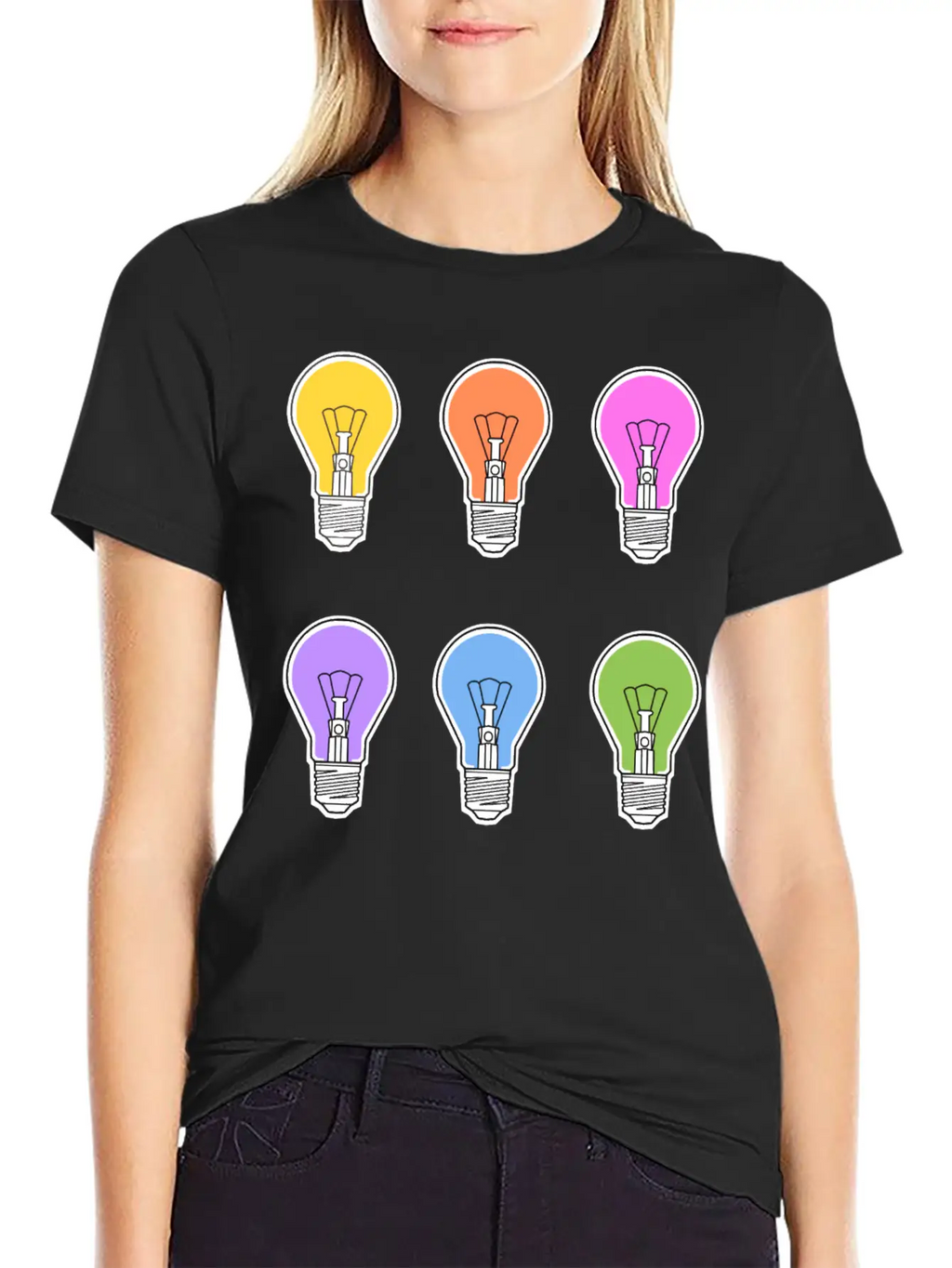 Rainbow Lightbulbs Unisex Short Sleeve Soft Cotton T-Shirt – Casual Everyday Wear
