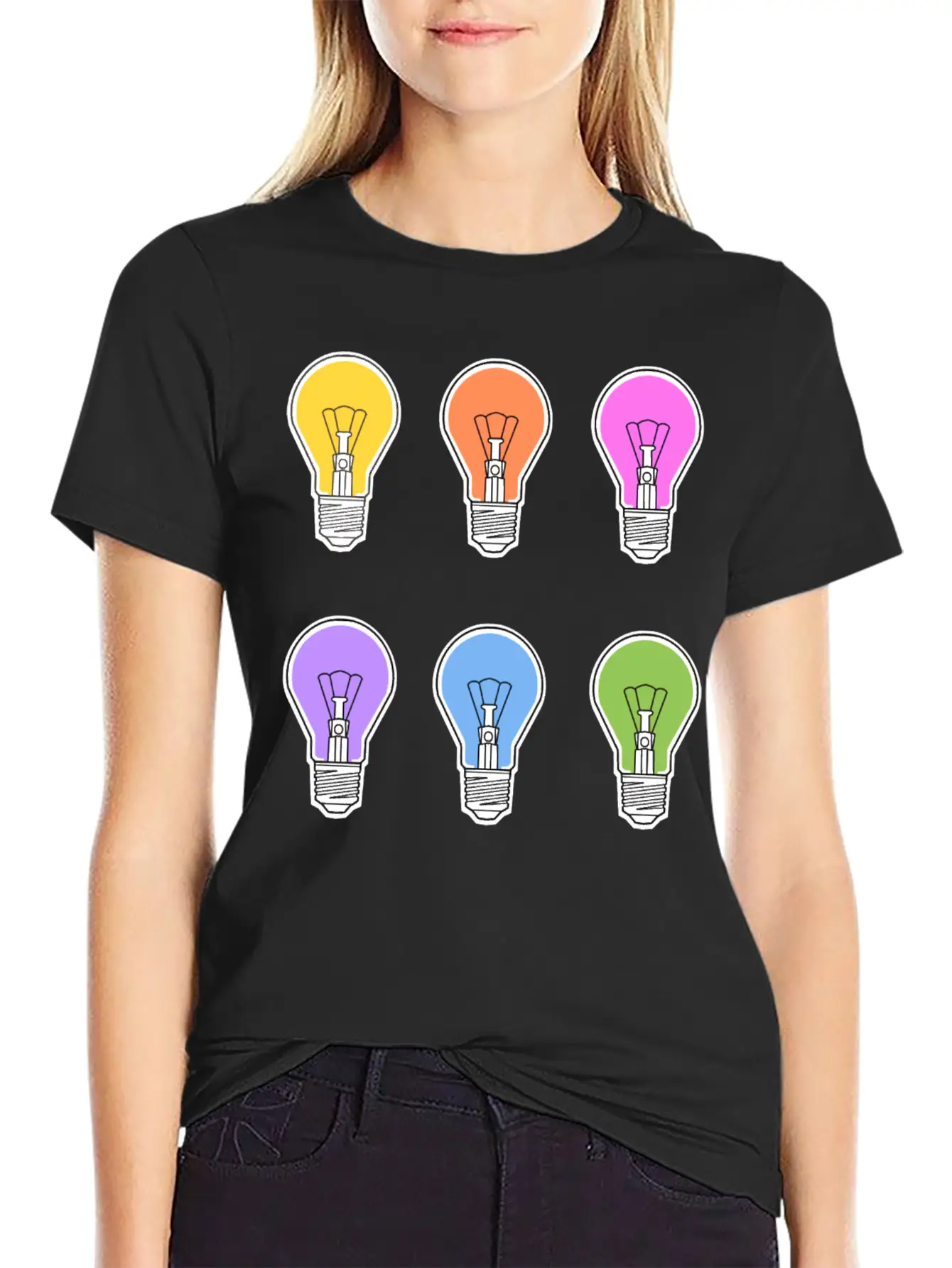 Rainbow Lightbulbs Unisex Short Sleeve Soft Cotton T-Shirt – Casual Everyday Wear