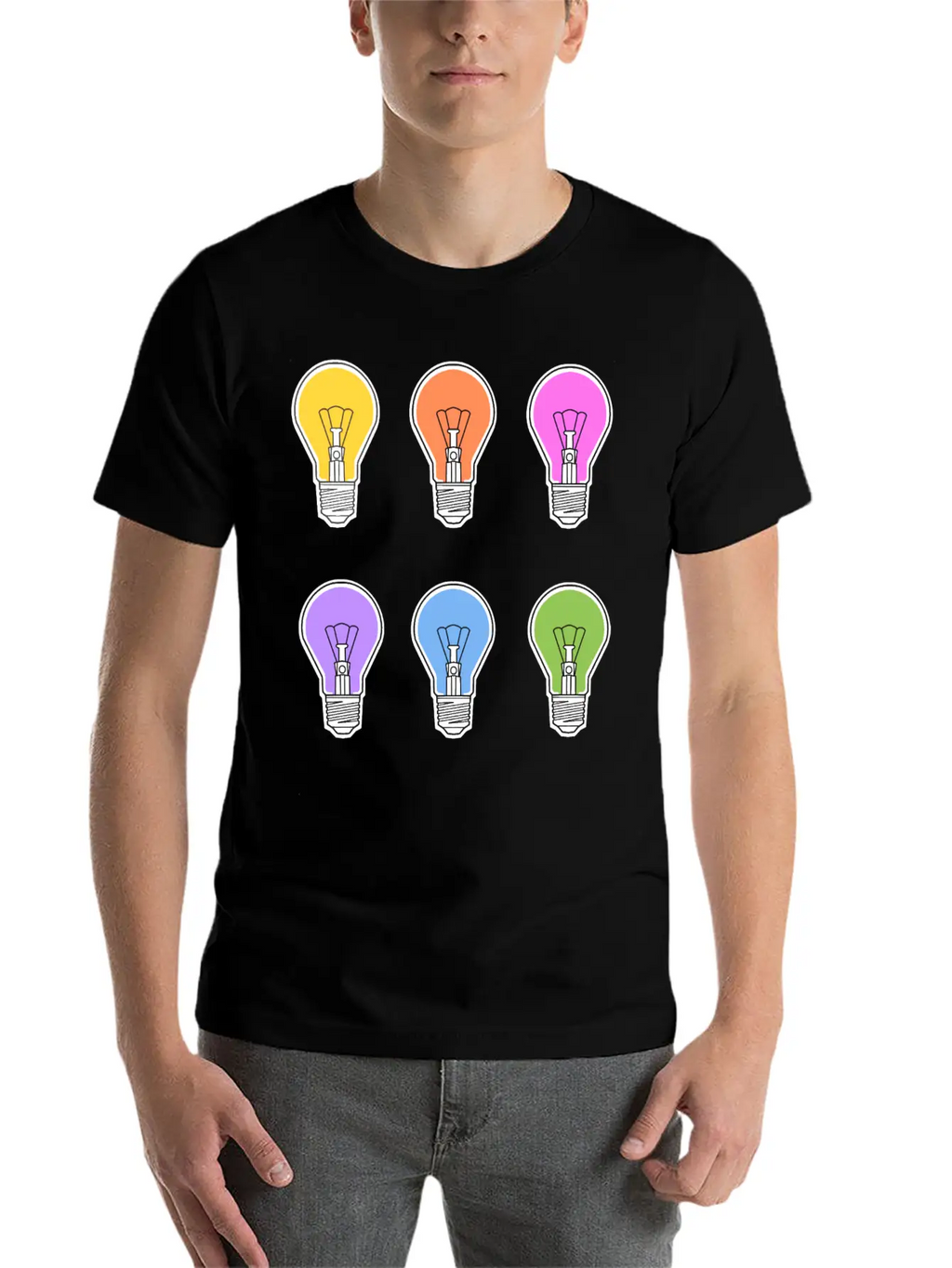 Rainbow Lightbulbs Unisex Short Sleeve Soft Cotton T-Shirt – Casual Everyday Wear