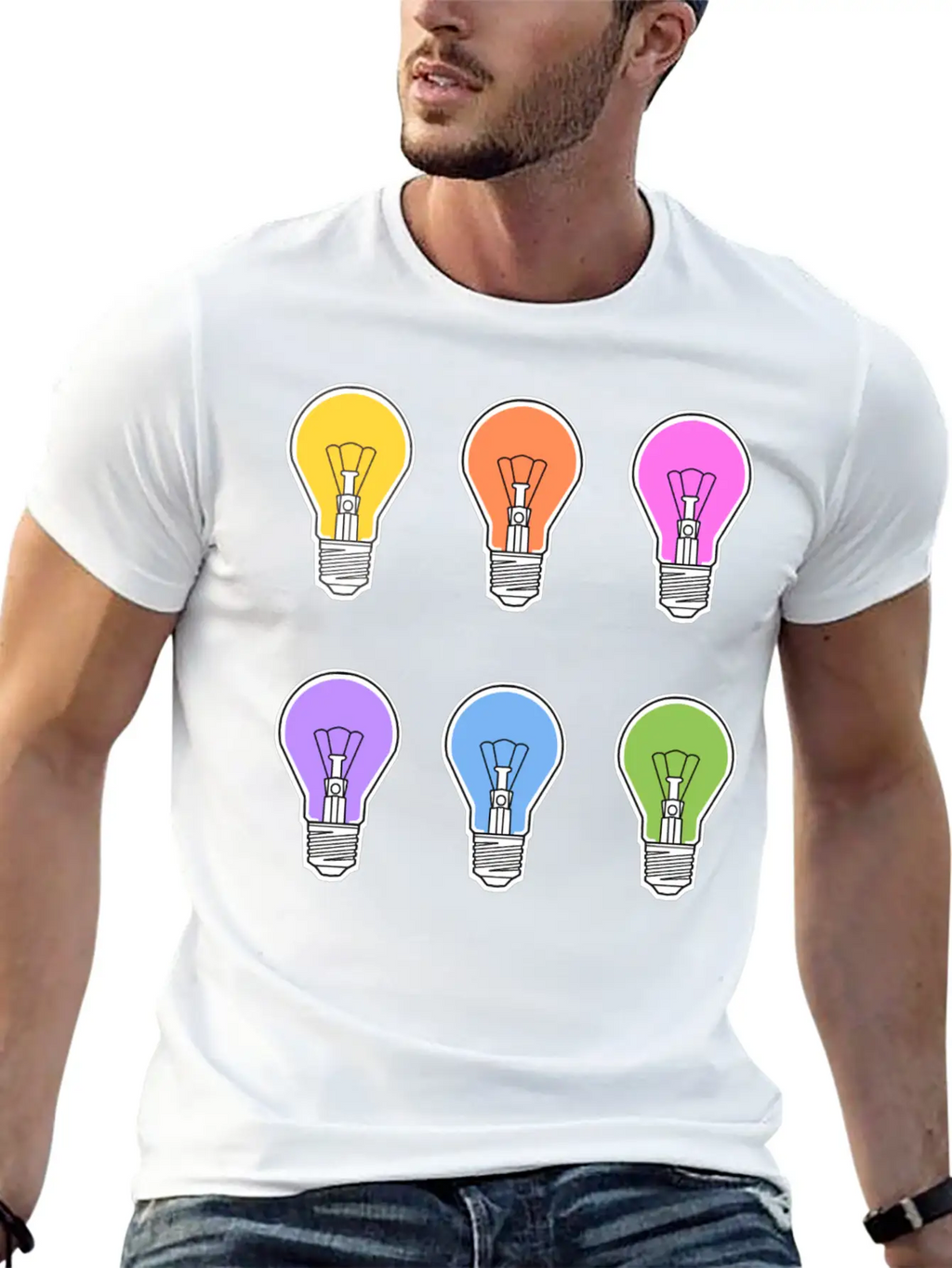 Rainbow Lightbulbs Unisex Short Sleeve Soft Cotton T-Shirt – Casual Everyday Wear