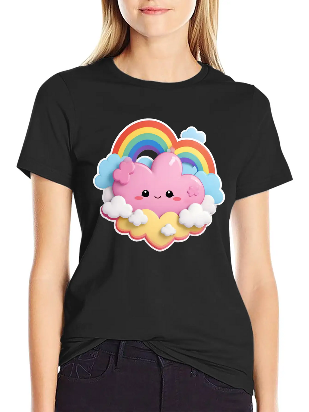 Rainbow With Fluffy Clouds And Stars For Your Baby Essential Cotton Tee For Daily Outfits – Unisex Style