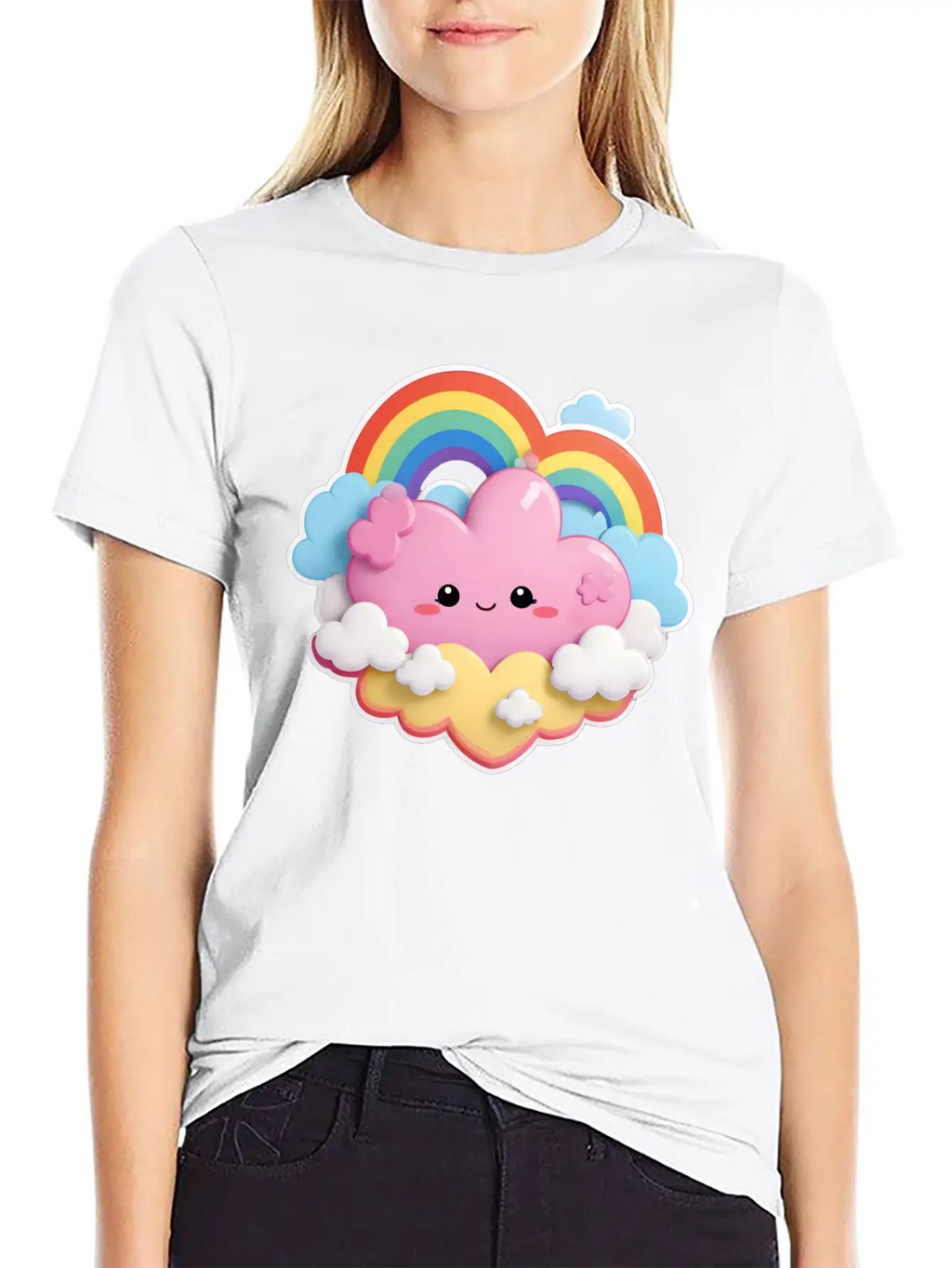 Rainbow With Fluffy Clouds And Stars For Your Baby Essential Cotton Tee For Daily Outfits – Unisex Style