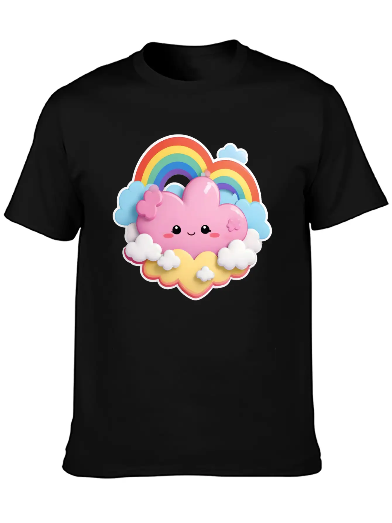 Rainbow With Fluffy Clouds And Stars For Your Baby Essential Cotton Tee For Daily Outfits – Unisex Style