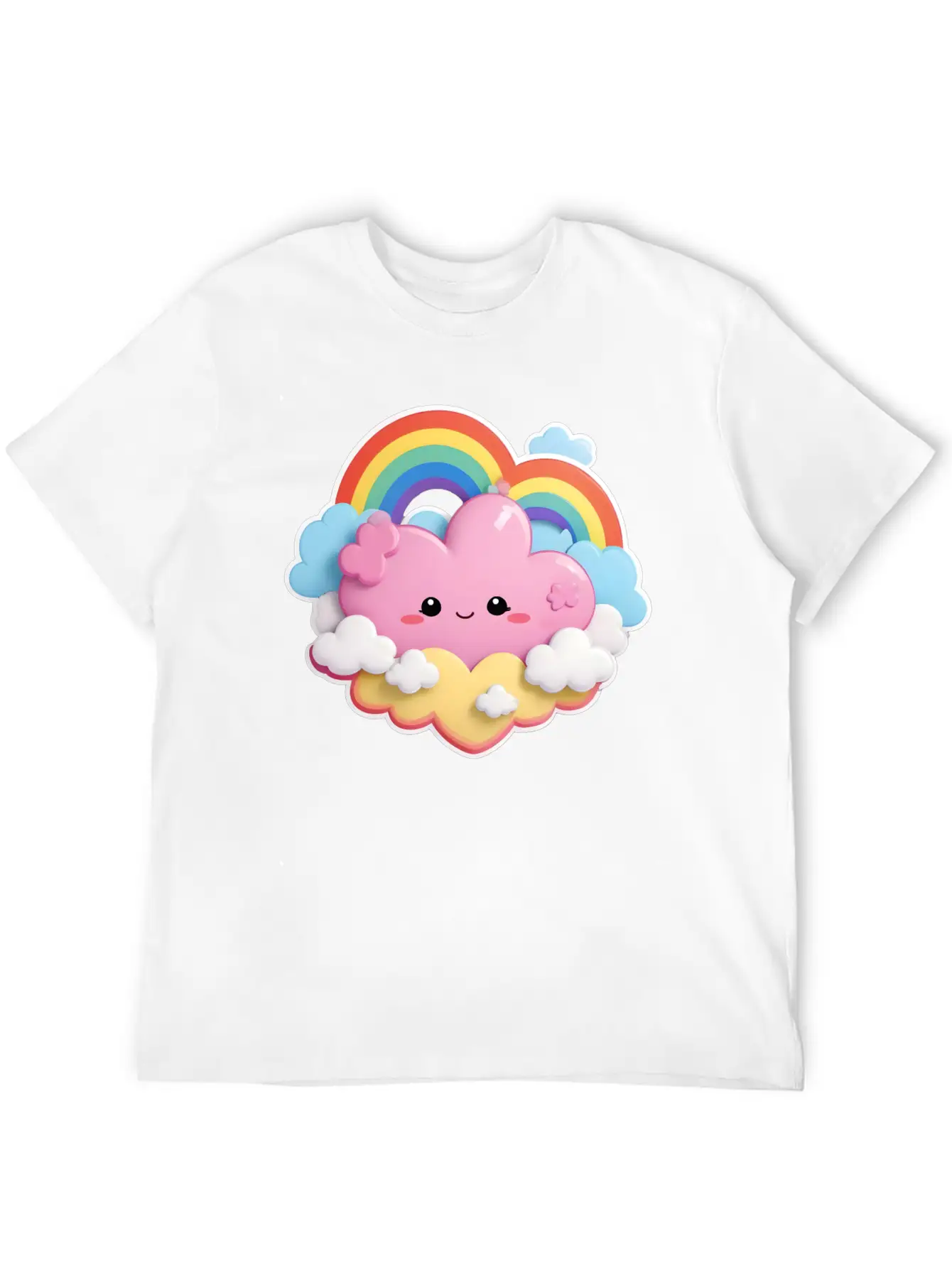 Rainbow With Fluffy Clouds And Stars For Your Baby Essential Cotton Tee For Daily Outfits – Unisex Style