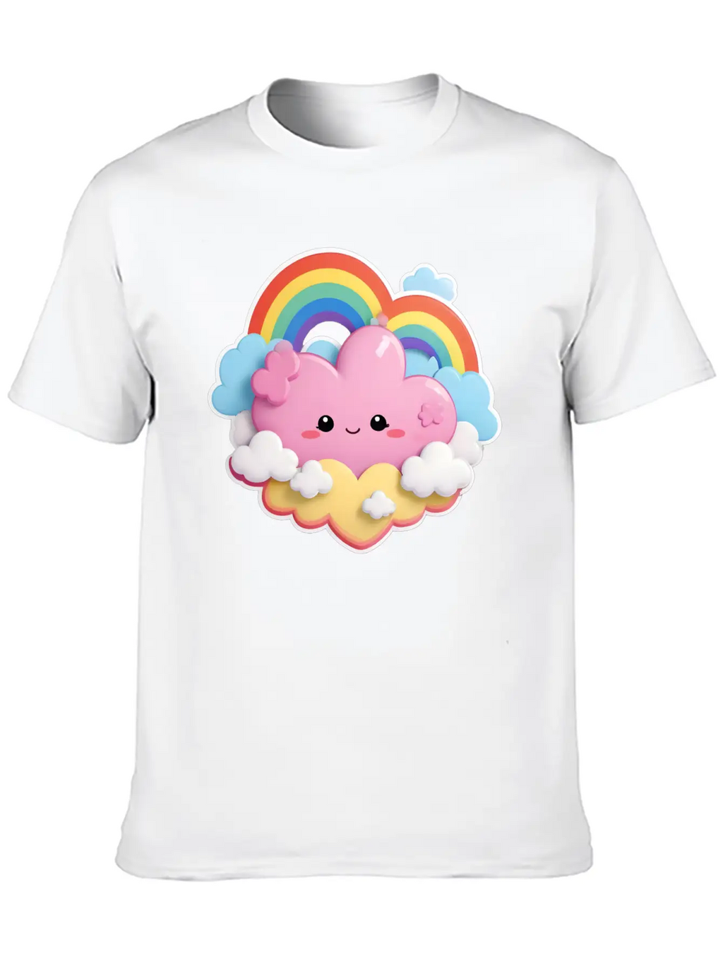Rainbow With Fluffy Clouds And Stars For Your Baby Essential Cotton Tee For Daily Outfits – Unisex Style