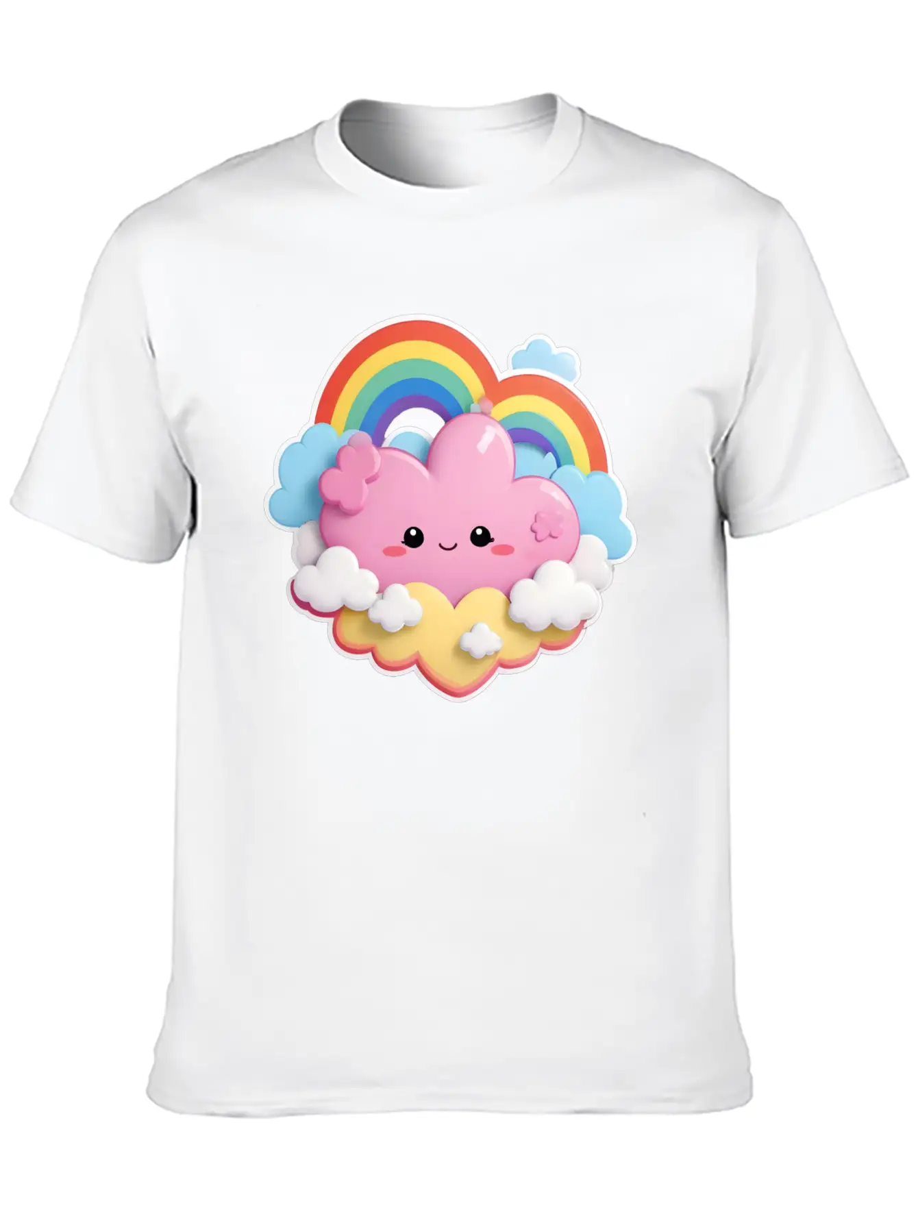 Rainbow With Fluffy Clouds And Stars For Your Baby Essential Cotton Tee For Daily Outfits – Unisex Style