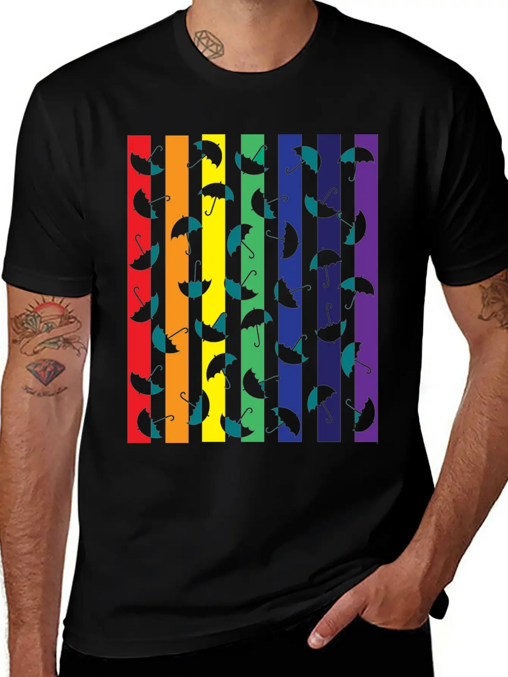 Rainbows Umbrella Essential Cotton Tee For Daily Outfits – Unisex Style