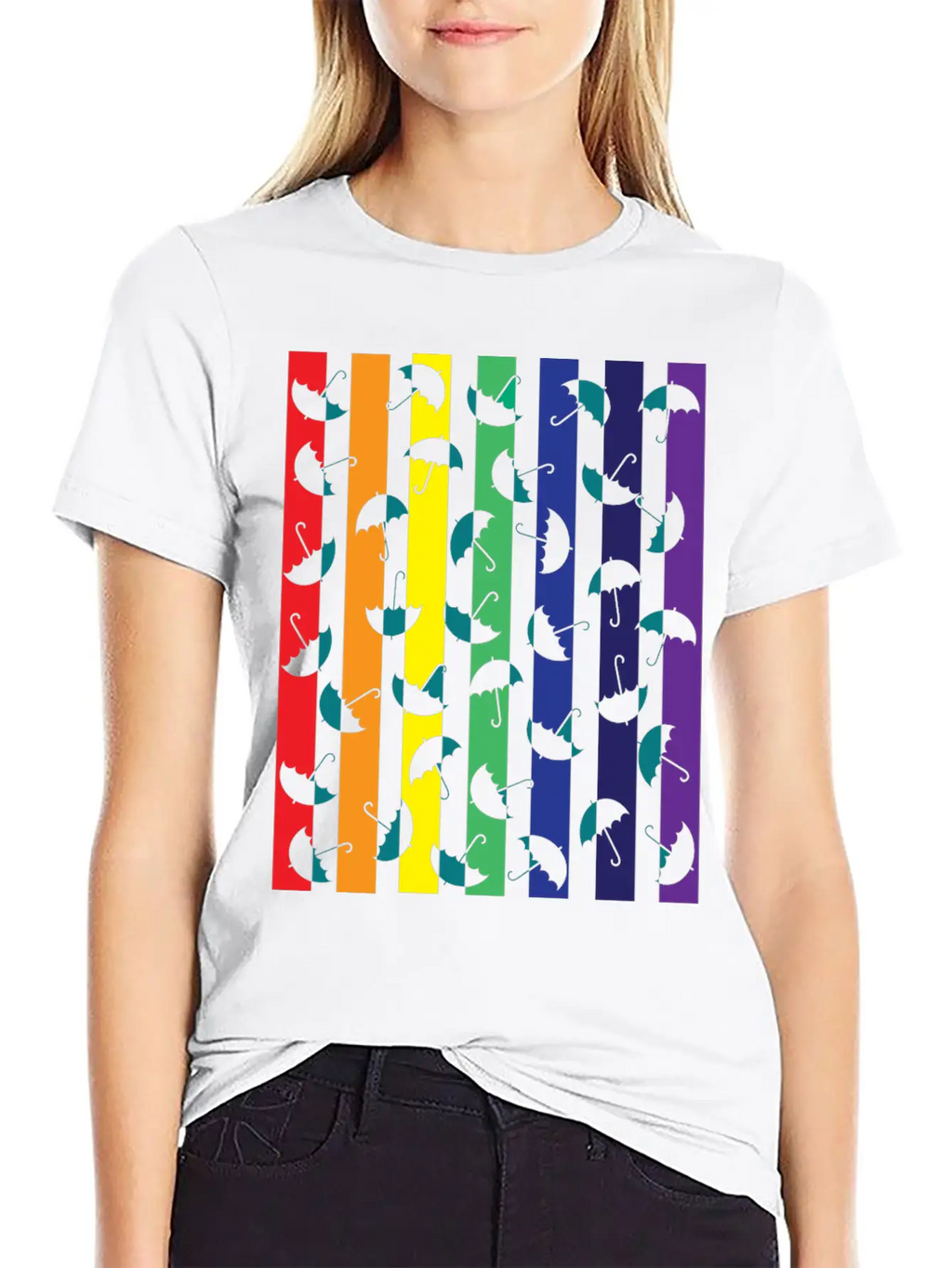 Rainbows Umbrella Essential Cotton Tee For Daily Outfits – Unisex Style