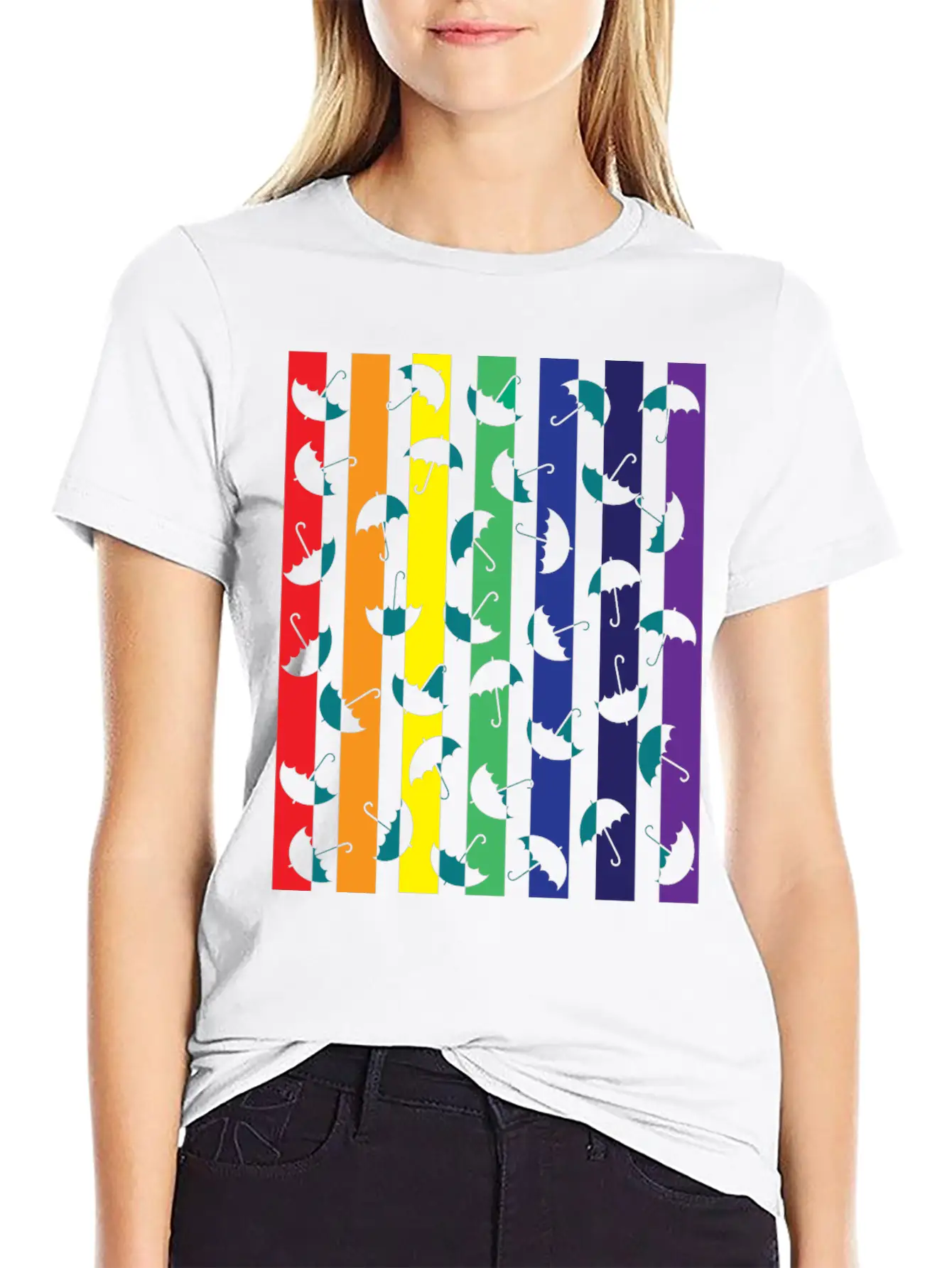 Rainbows Umbrella Essential Cotton Tee For Daily Outfits – Unisex Style