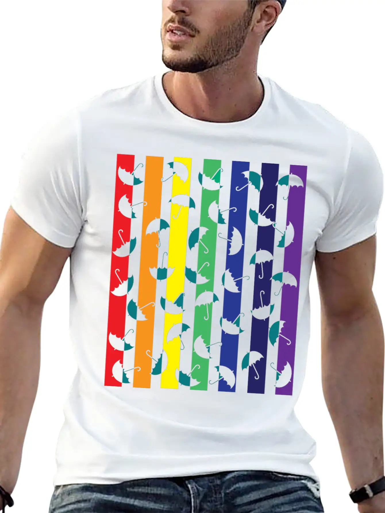 Rainbows Umbrella Essential Cotton Tee For Daily Outfits – Unisex Style