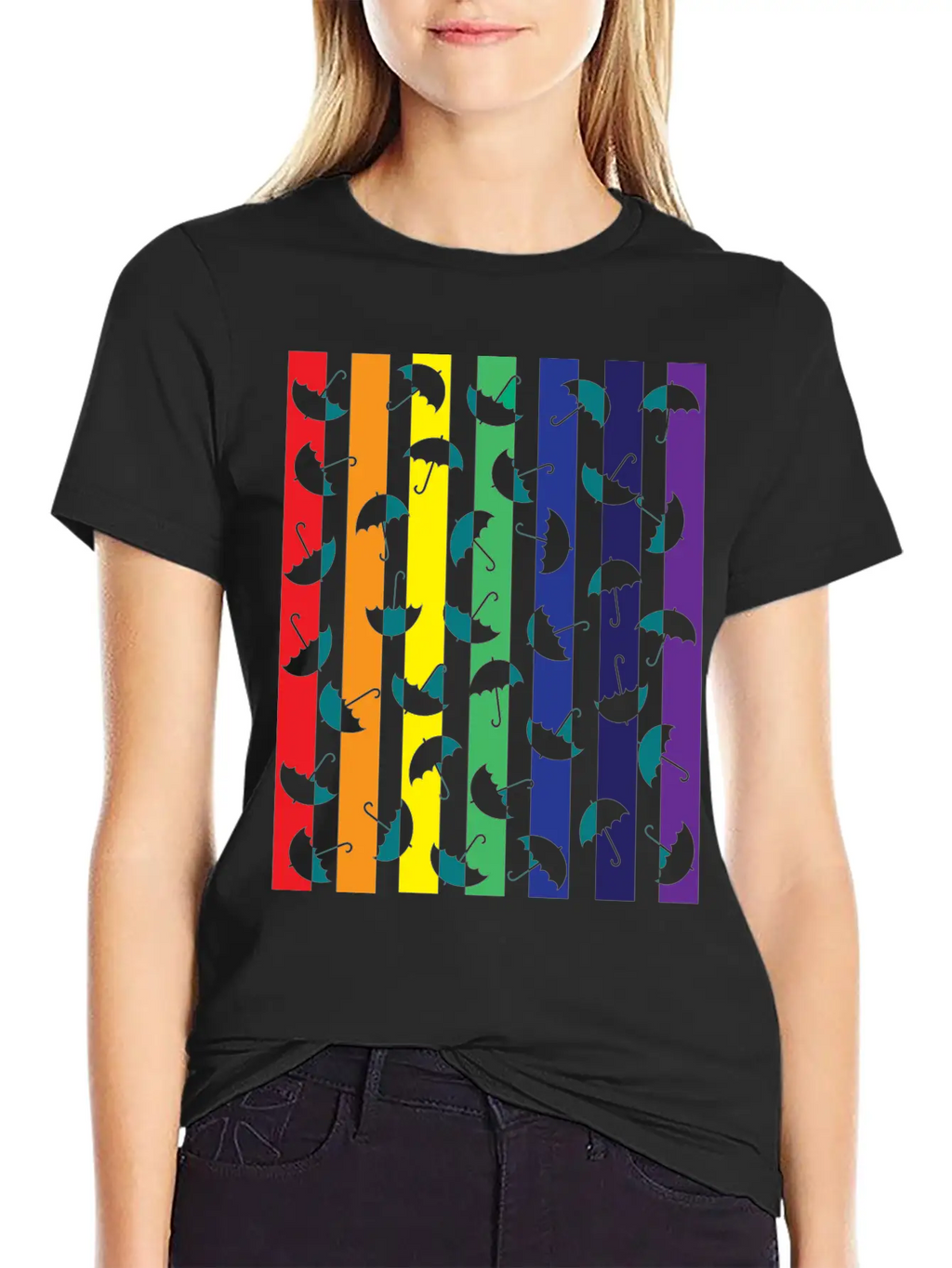 Rainbows Umbrella Essential Cotton Tee For Daily Outfits – Unisex Style