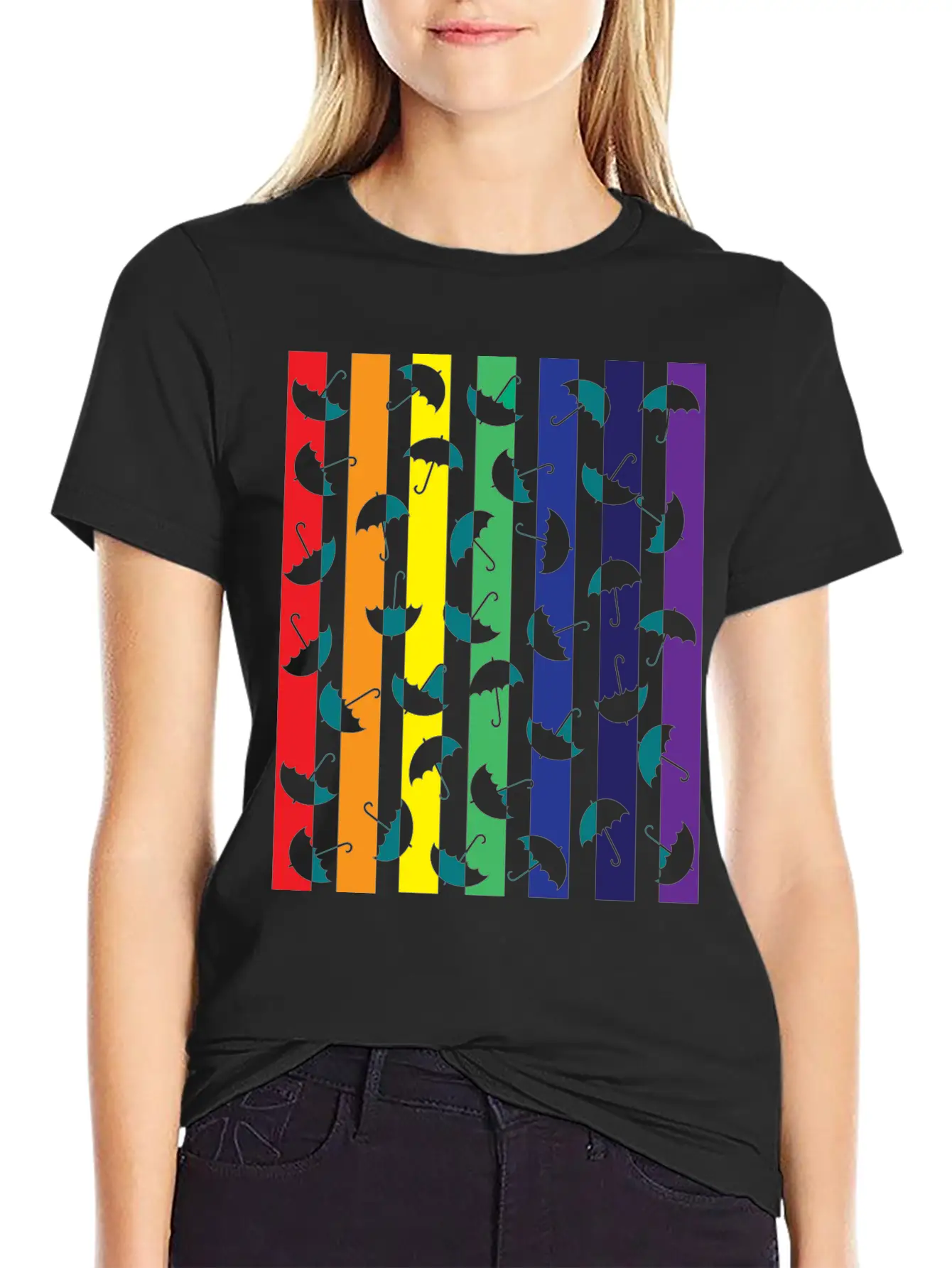 Rainbows Umbrella Essential Cotton Tee For Daily Outfits – Unisex Style