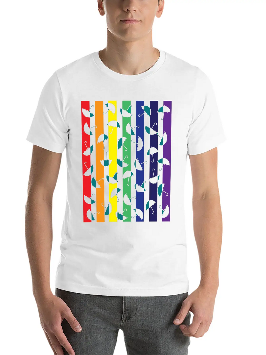 Rainbows Umbrella Essential Cotton Tee For Daily Outfits – Unisex Style