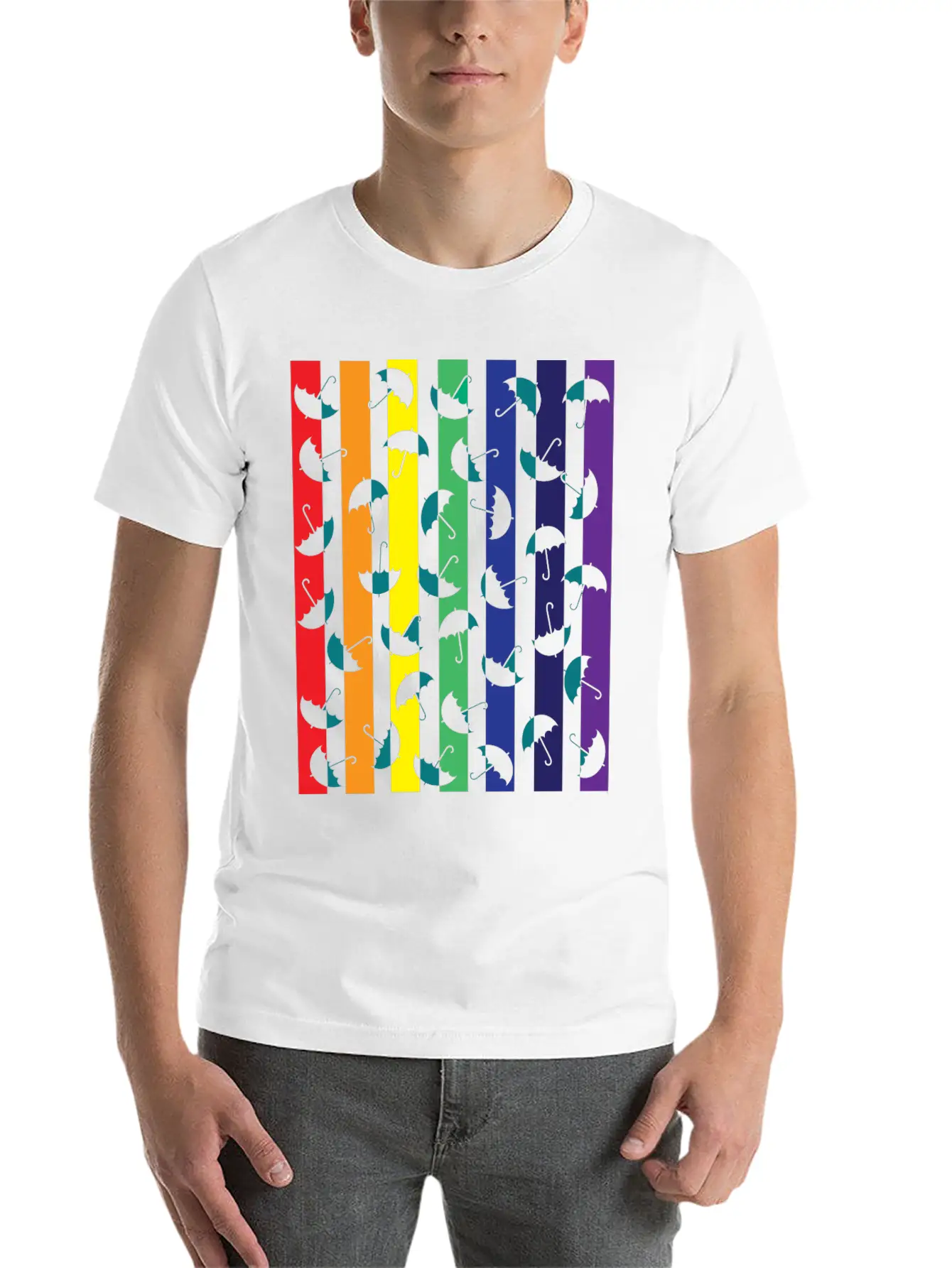 Rainbows Umbrella Essential Cotton Tee For Daily Outfits – Unisex Style