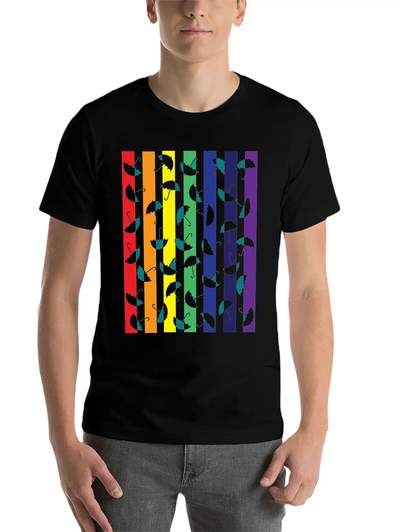 Rainbows Umbrella Essential Cotton Tee For Daily Outfits – Unisex Style