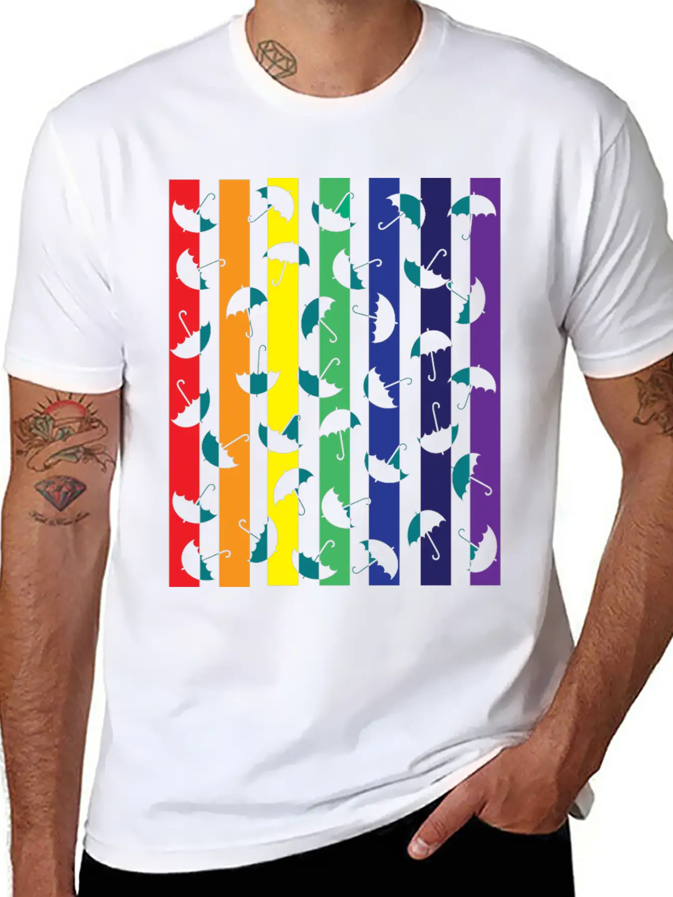 Rainbows Umbrella Essential Cotton Tee For Daily Outfits – Unisex Style