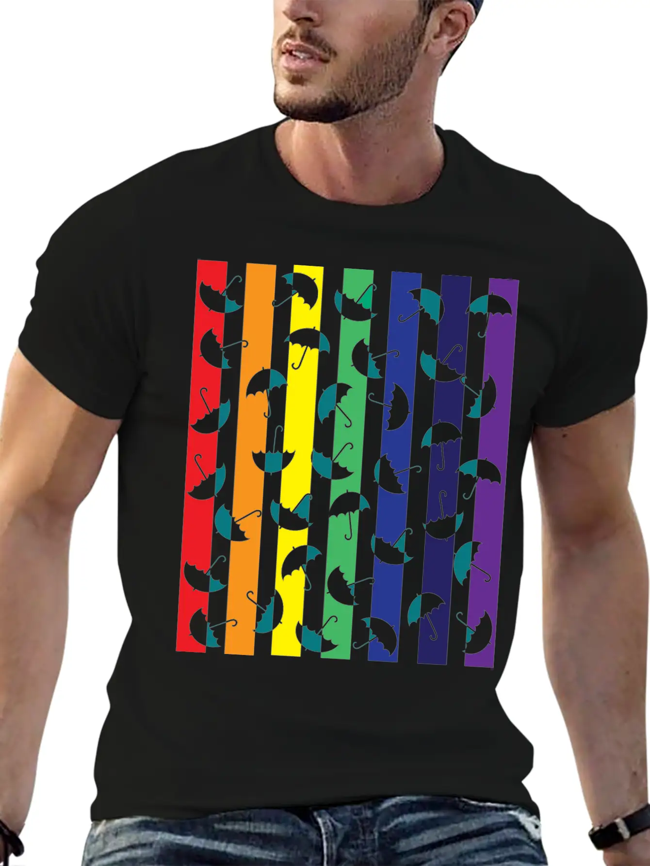 Rainbows Umbrella Essential Cotton Tee For Daily Outfits – Unisex Style