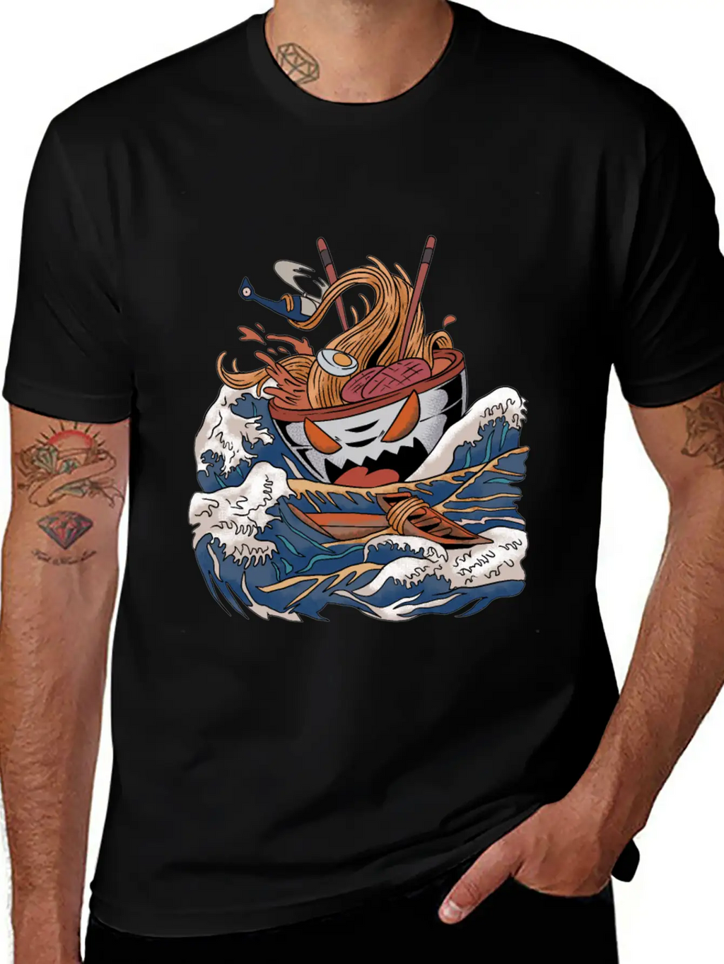 Ramen Tsunami Japanese Noodle Soup Asian Food Gift Casual Graphic T-Shirt – Simple And Comfortable Daily Wear