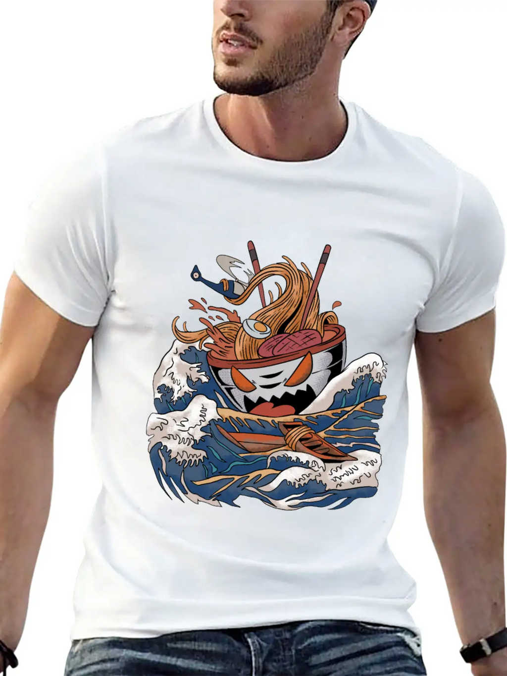 Ramen Tsunami Japanese Noodle Soup Asian Food Gift Casual Graphic T-Shirt – Simple And Comfortable Daily Wear