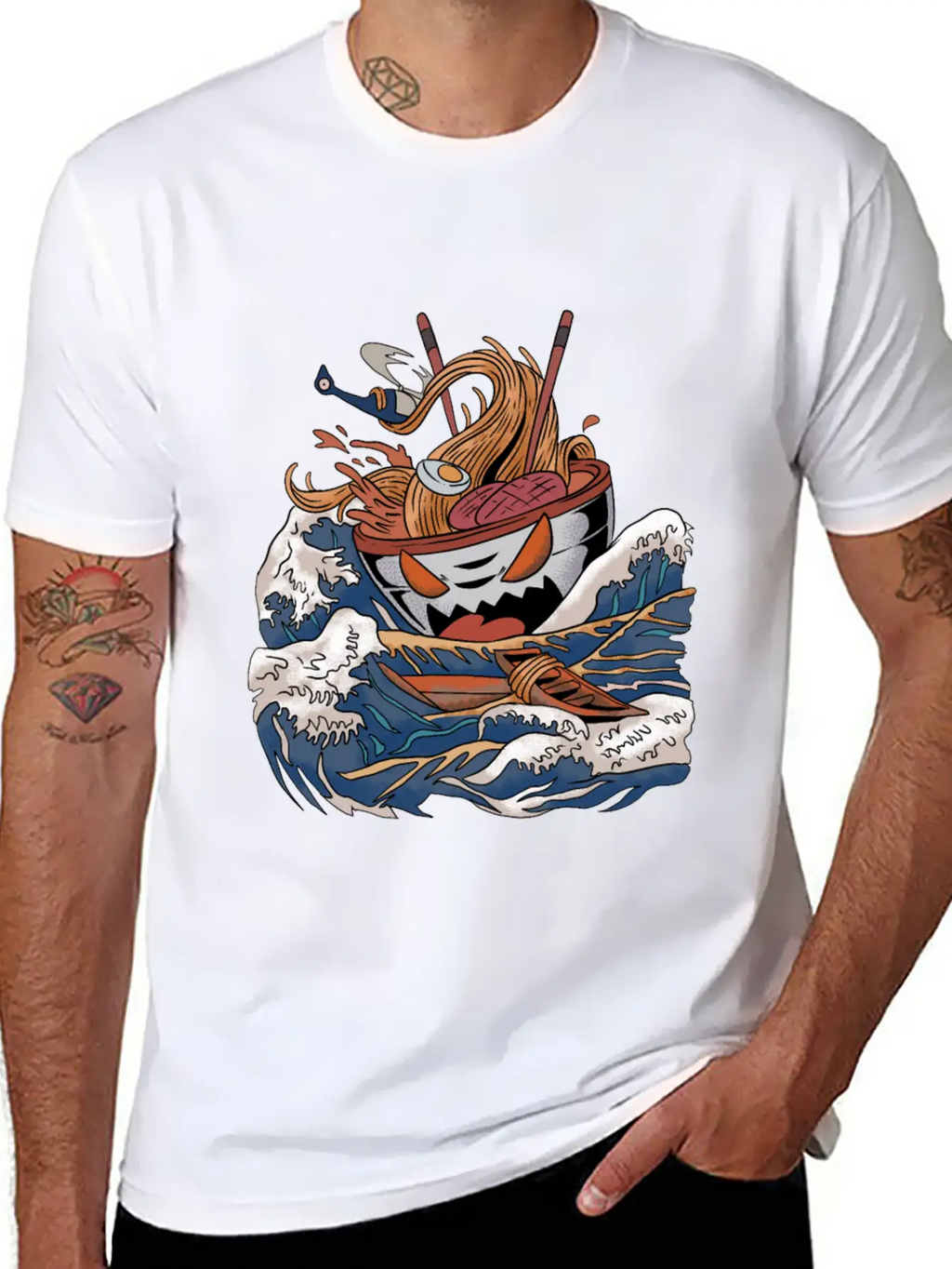 Ramen Tsunami Japanese Noodle Soup Asian Food Gift Casual Graphic T-Shirt – Simple And Comfortable Daily Wear