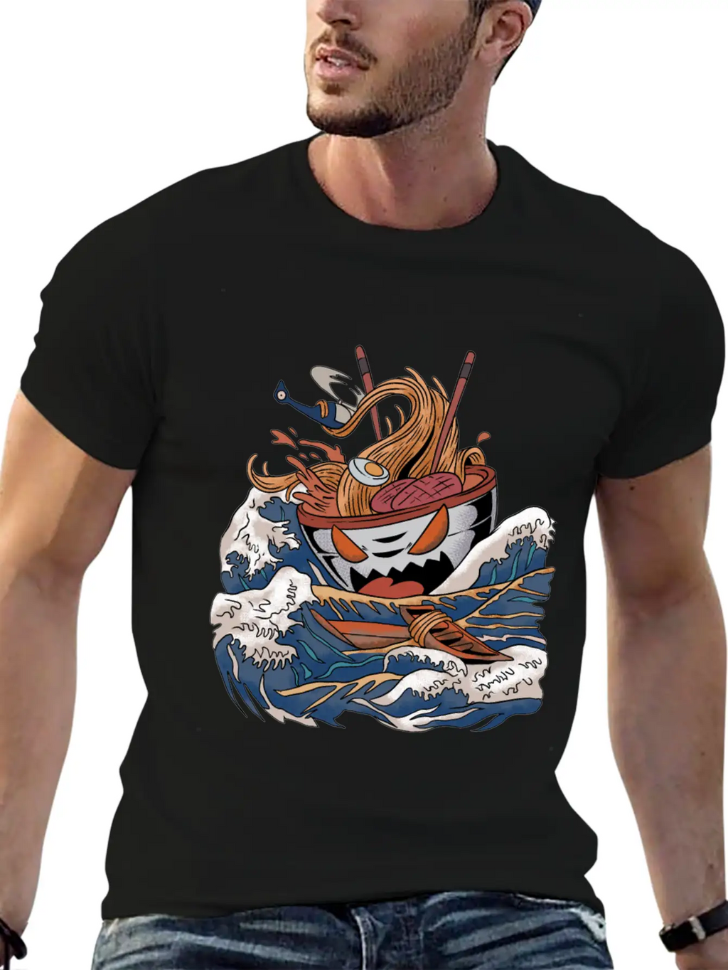 Ramen Tsunami Japanese Noodle Soup Asian Food Gift Casual Graphic T-Shirt – Simple And Comfortable Daily Wear