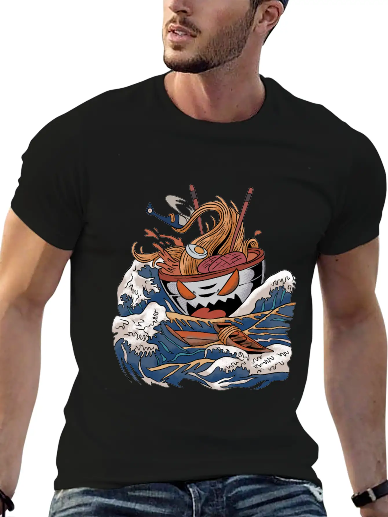 Ramen Tsunami Japanese Noodle Soup Asian Food Gift Casual Graphic T-Shirt – Simple And Comfortable Daily Wear