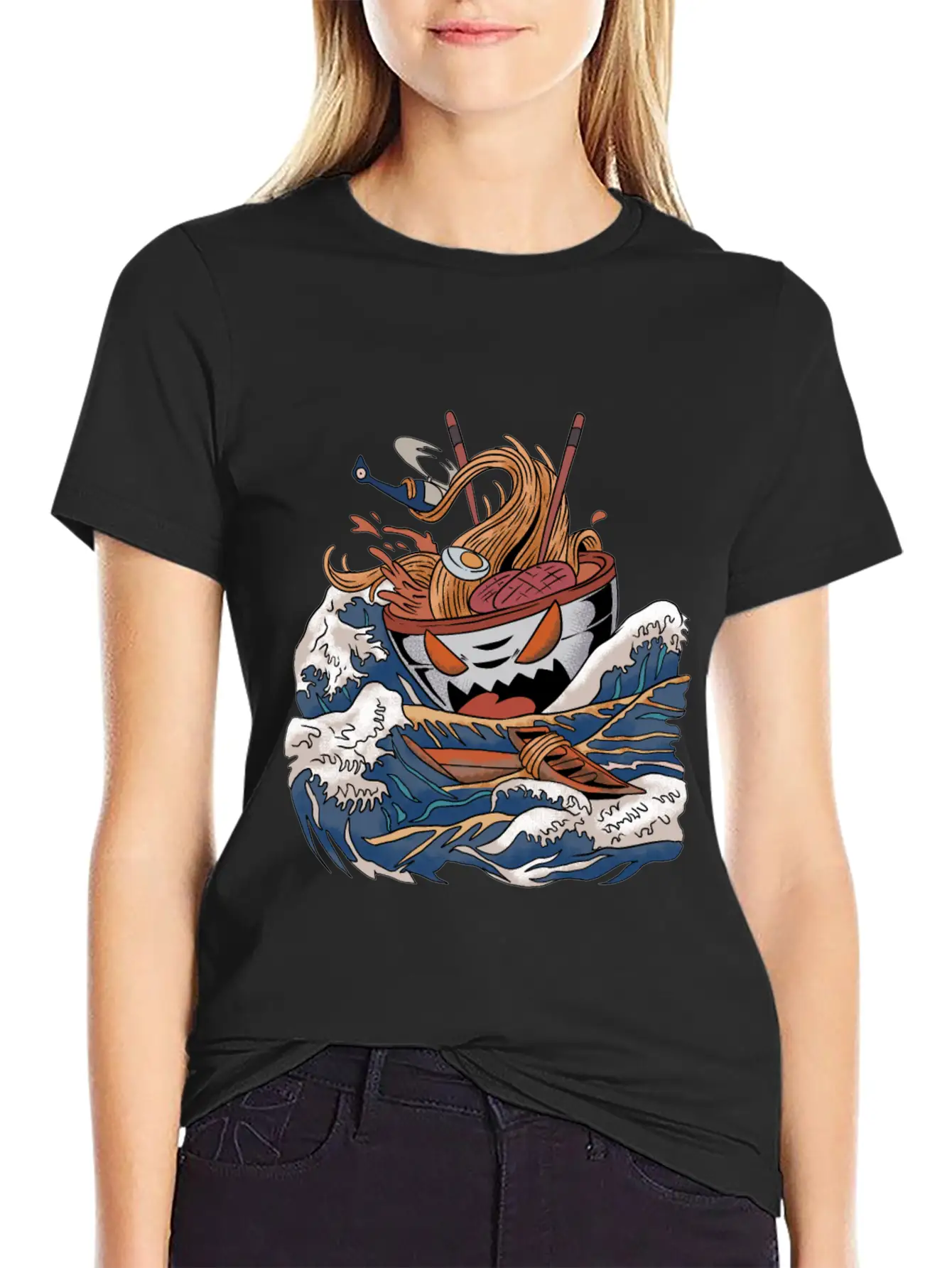 Ramen Tsunami Japanese Noodle Soup Asian Food Gift Casual Graphic T-Shirt – Simple And Comfortable Daily Wear