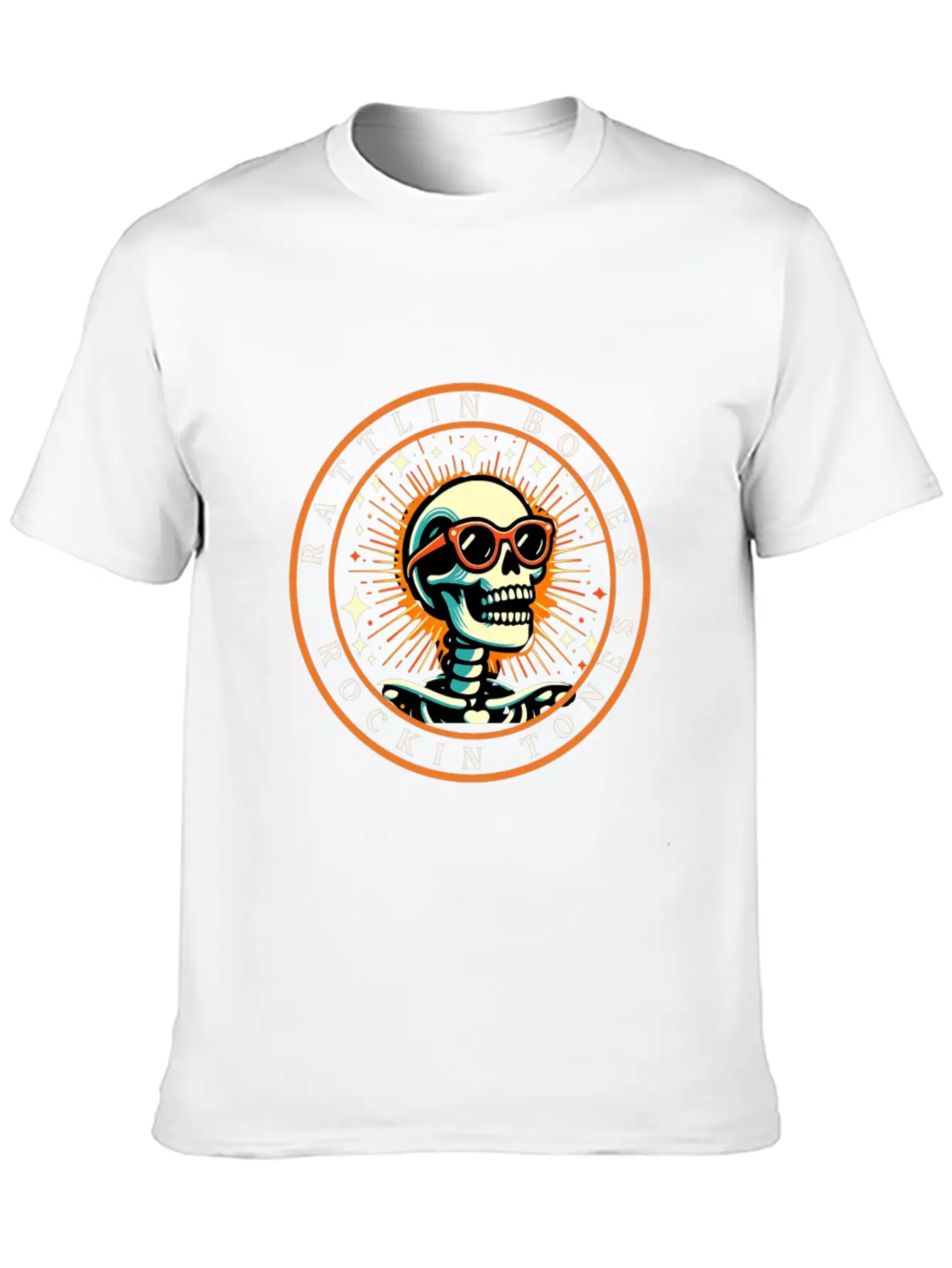Rattlin' Bones Rockin' Tones, Funny Skeleton Music Essential Cotton Tee For Daily Outfits – Unisex Style