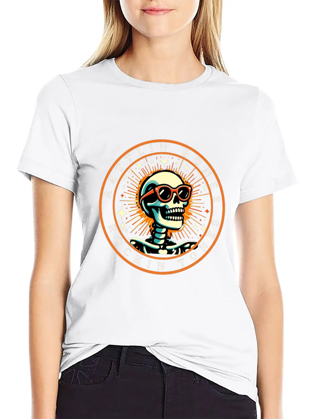 Rattlin' Bones Rockin' Tones, Funny Skeleton Music Essential Cotton Tee For Daily Outfits – Unisex Style