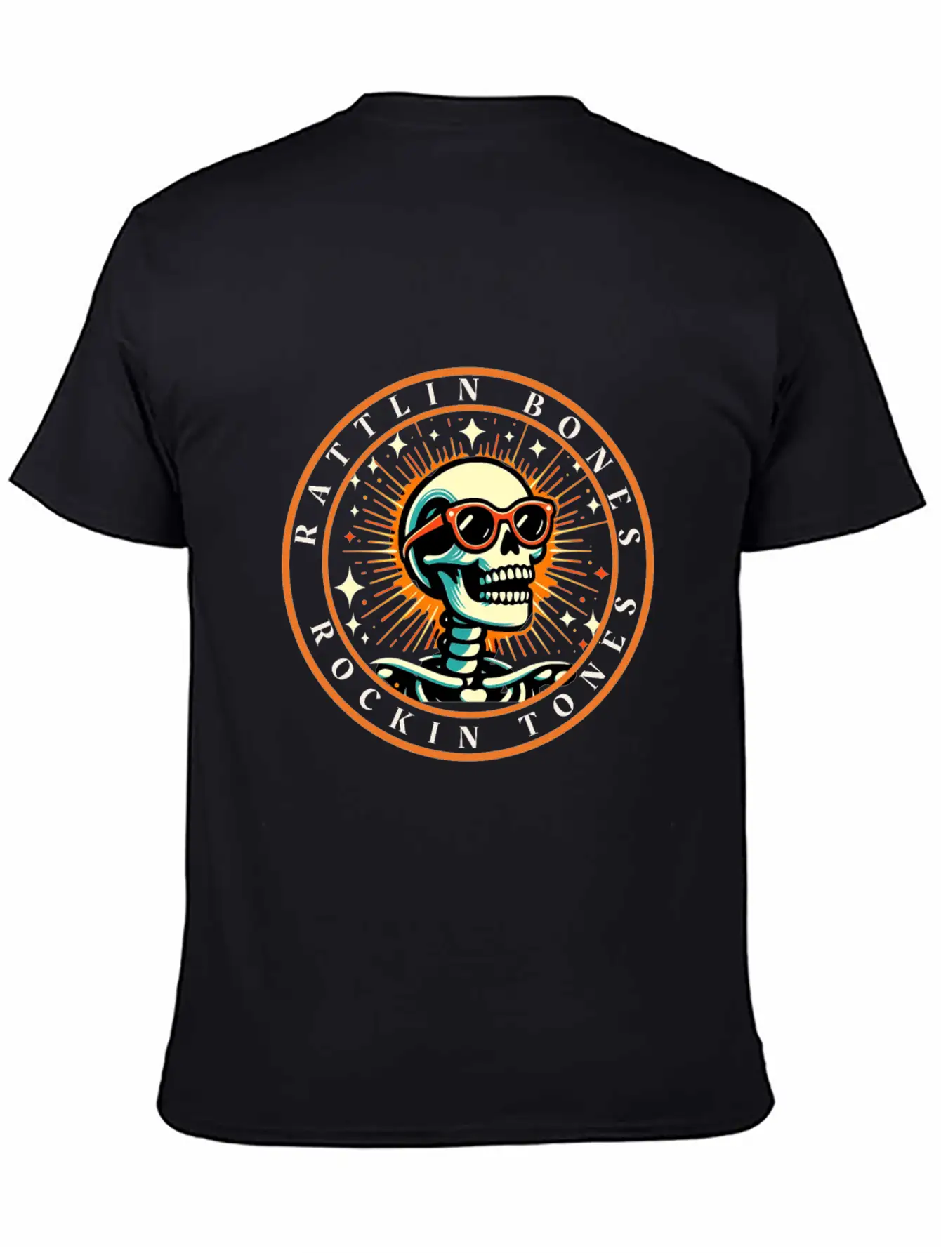 Rattlin' Bones Rockin' Tones, Funny Skeleton Music Essential Cotton Tee For Daily Outfits – Unisex Style
