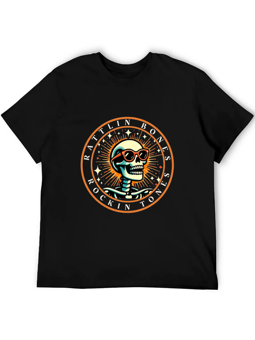 Rattlin' Bones Rockin' Tones, Funny Skeleton Music Essential Cotton Tee For Daily Outfits – Unisex Style