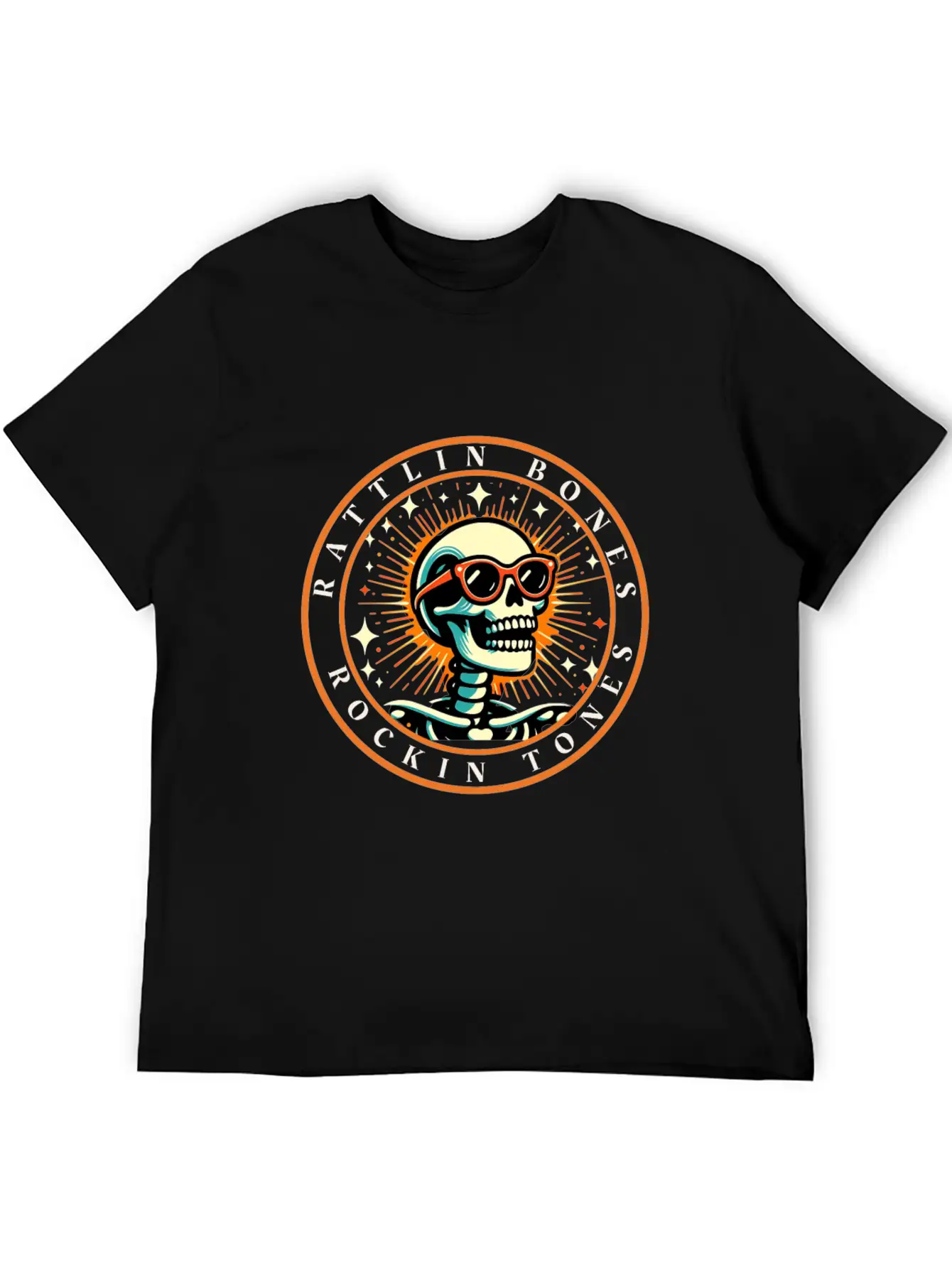 Rattlin' Bones Rockin' Tones, Funny Skeleton Music Essential Cotton Tee For Daily Outfits – Unisex Style