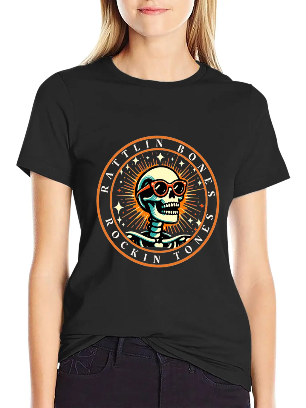 Rattlin' Bones Rockin' Tones, Funny Skeleton Music Essential Cotton Tee For Daily Outfits – Unisex Style