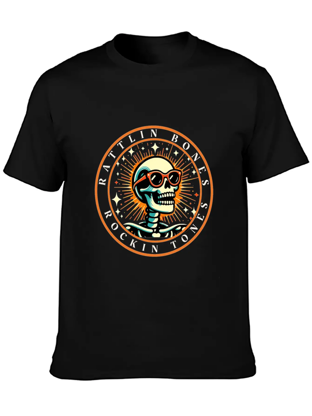 Rattlin' Bones Rockin' Tones, Funny Skeleton Music Essential Cotton Tee For Daily Outfits – Unisex Style