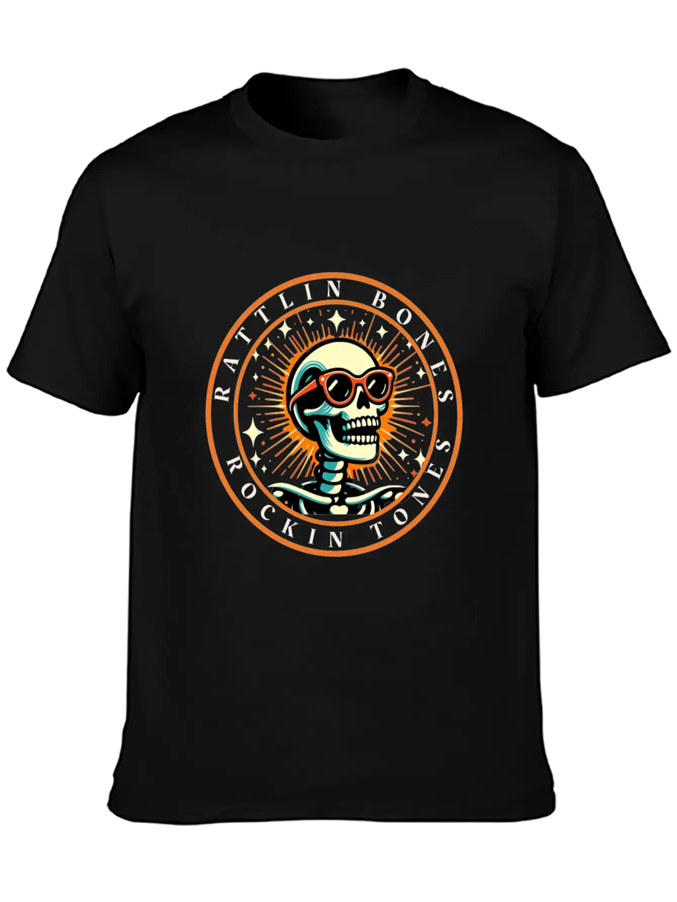Rattlin' Bones Rockin' Tones, Funny Skeleton Music Essential Cotton Tee For Daily Outfits – Unisex Style