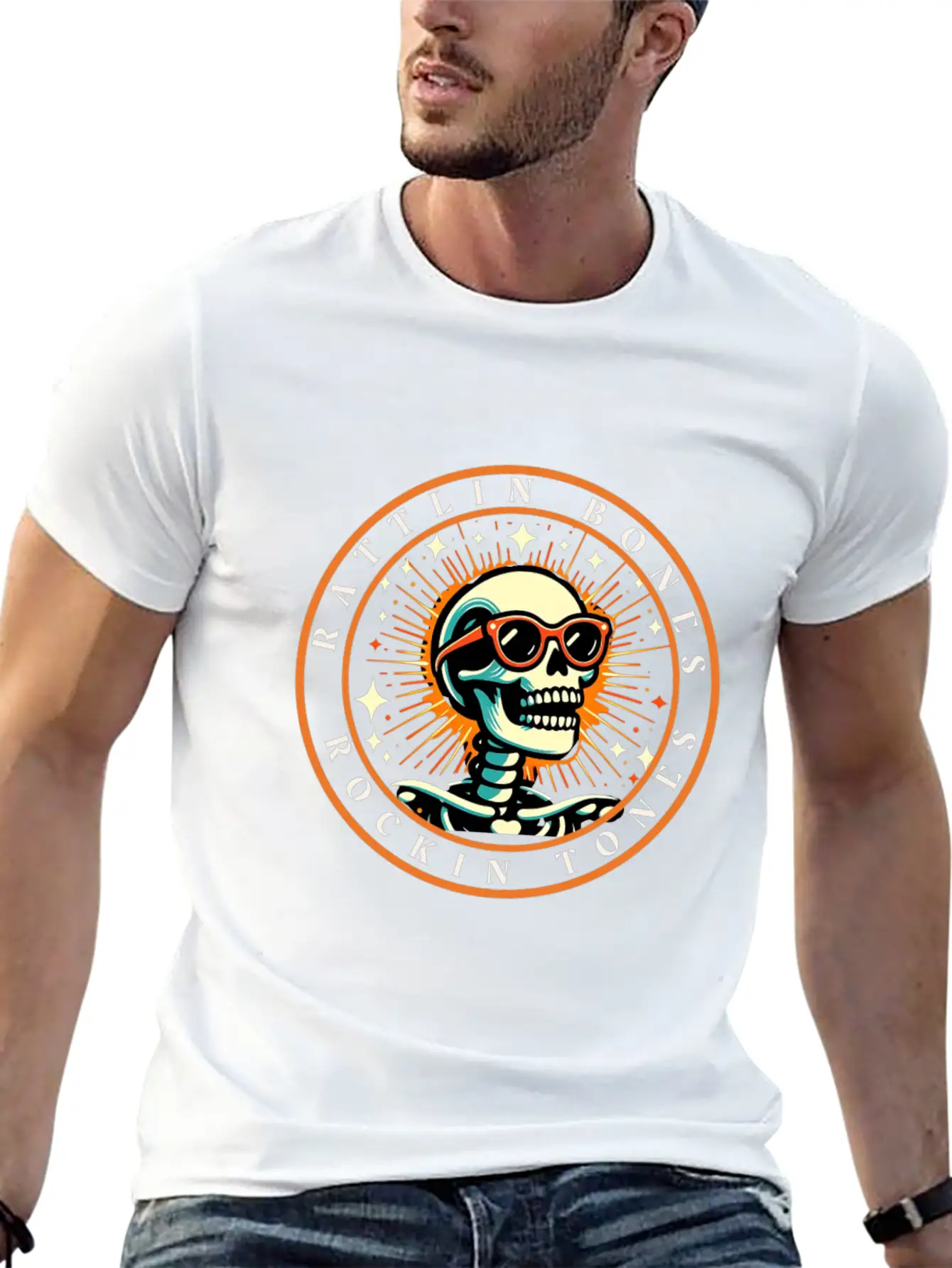 Rattlin' Bones Rockin' Tones, Funny Skeleton Music Essential Cotton Tee For Daily Outfits – Unisex Style