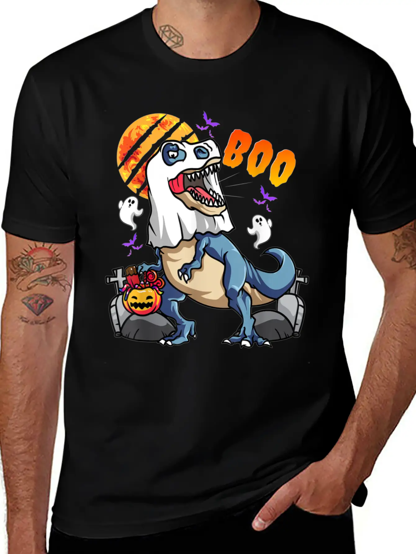 Rawrsome Rex Boo Halloween Clothing Casual Graphic T-Shirt – Simple And Comfortable Daily Wear