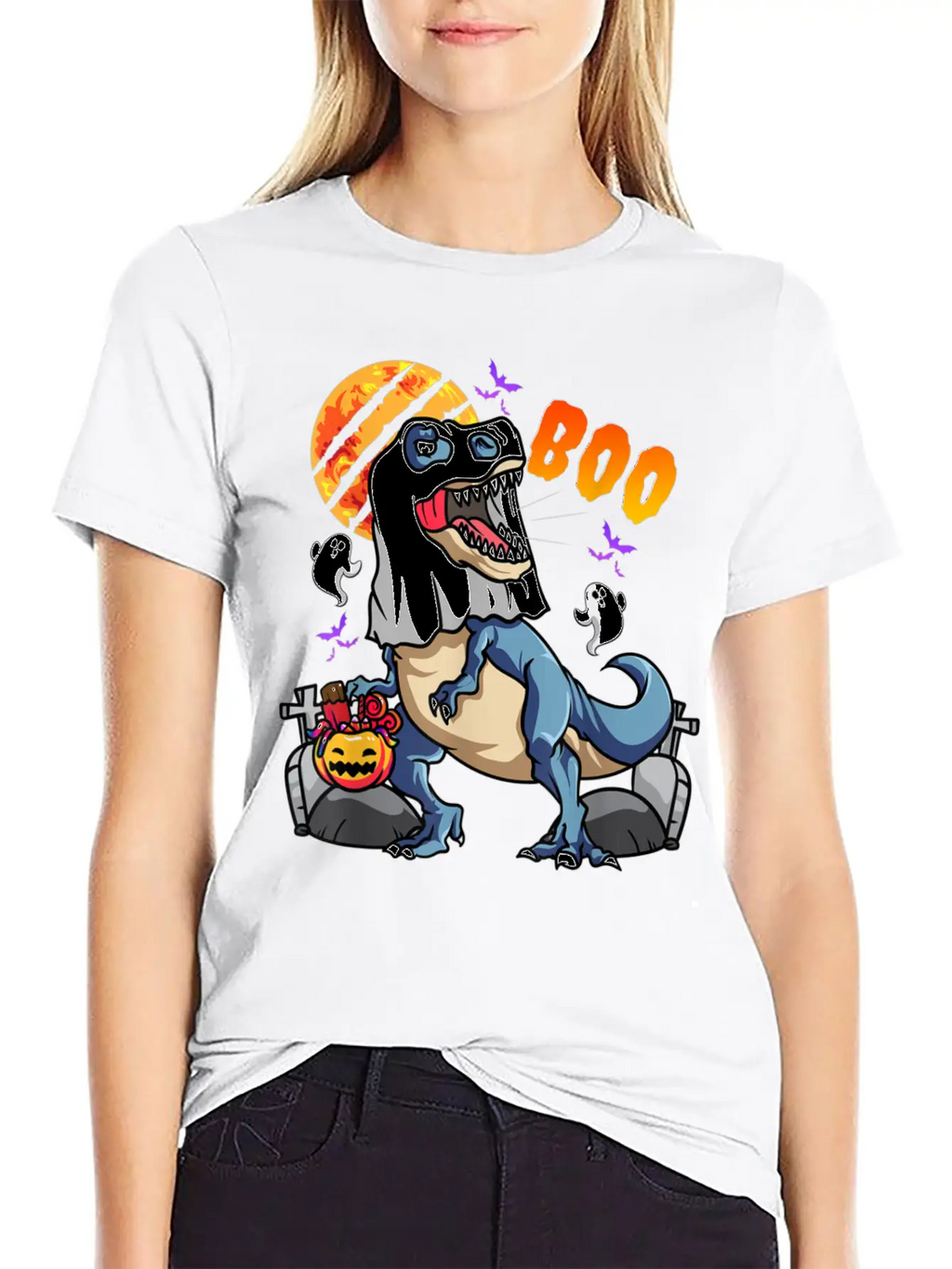 Rawrsome Rex Boo Halloween Clothing Casual Graphic T-Shirt – Simple And Comfortable Daily Wear