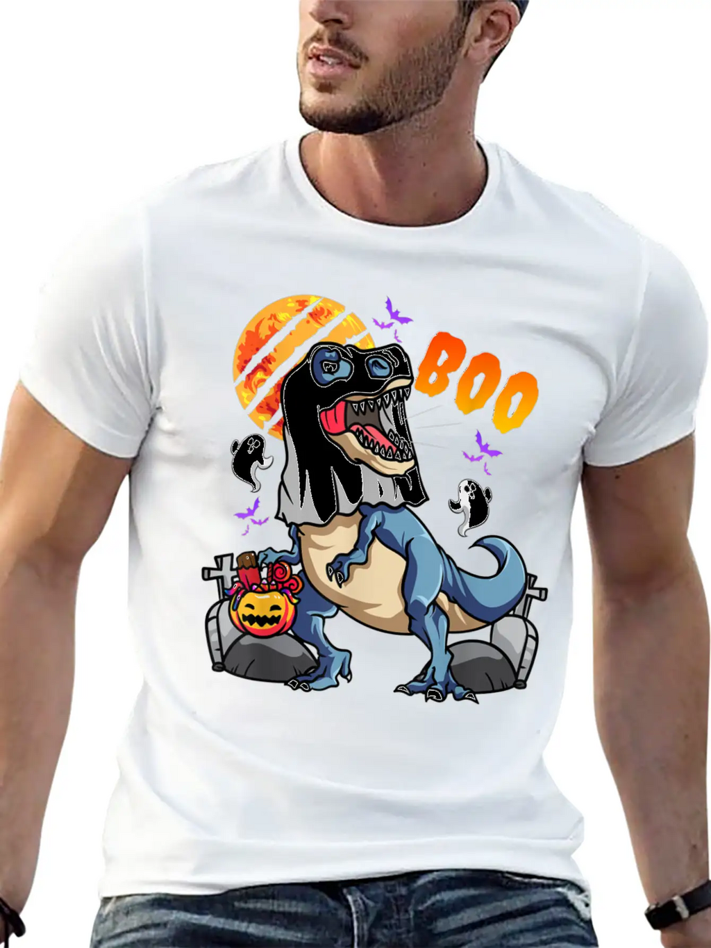 Rawrsome Rex Boo Halloween Clothing Casual Graphic T-Shirt – Simple And Comfortable Daily Wear