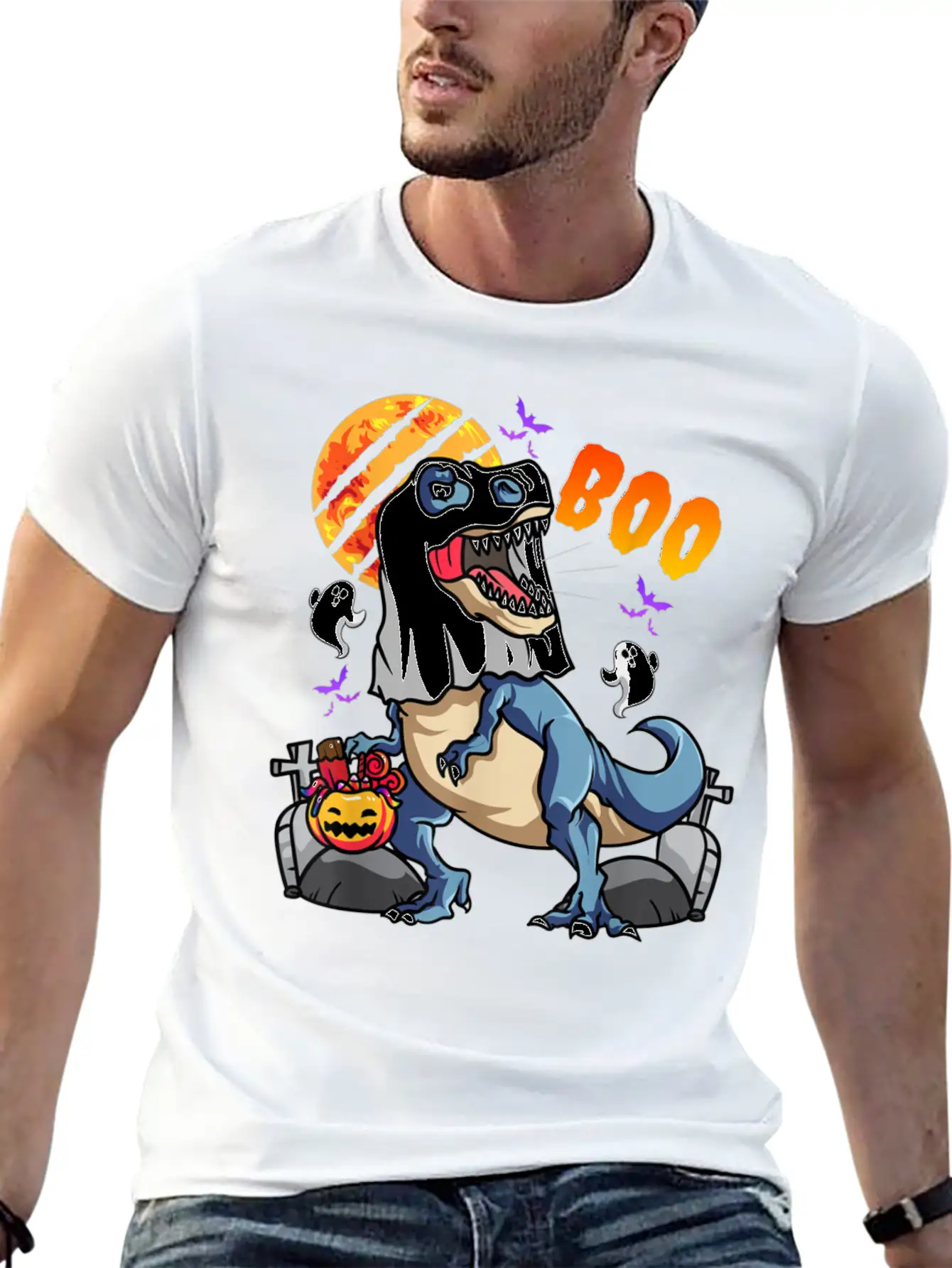 Rawrsome Rex Boo Halloween Clothing Casual Graphic T-Shirt – Simple And Comfortable Daily Wear