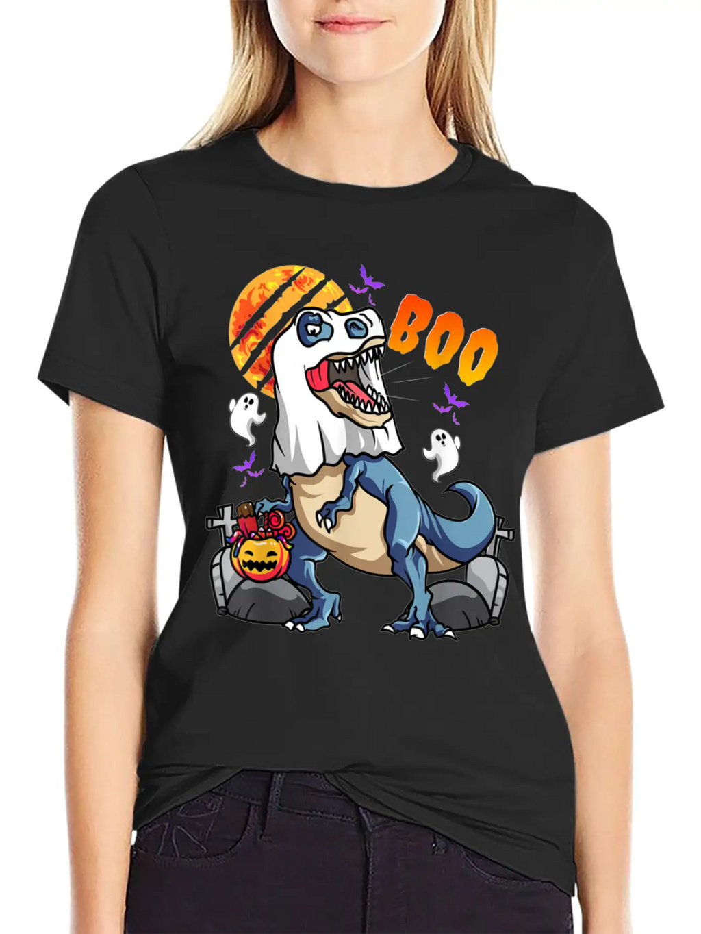 Rawrsome Rex Boo Halloween Clothing Casual Graphic T-Shirt – Simple And Comfortable Daily Wear