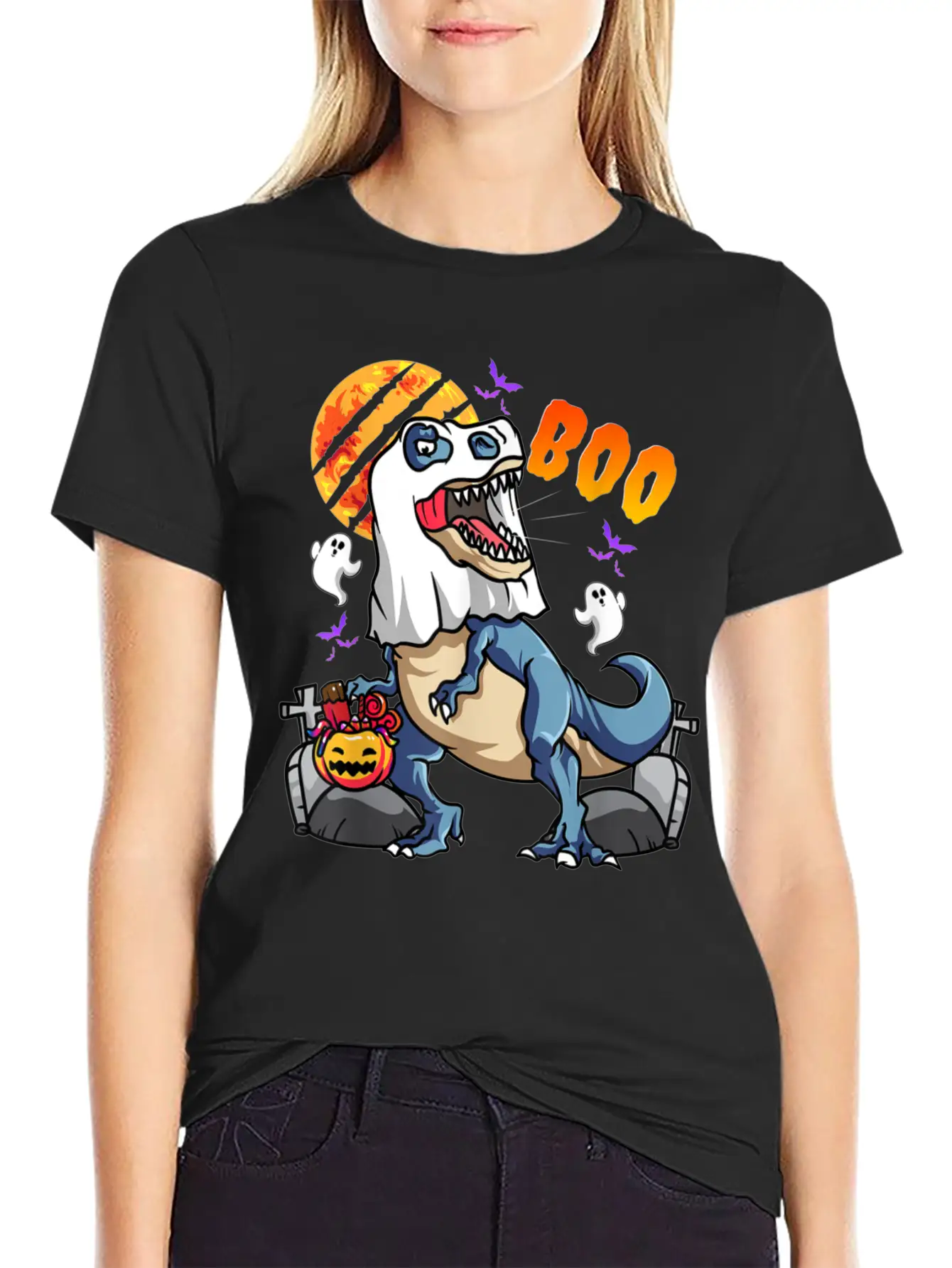 Rawrsome Rex Boo Halloween Clothing Casual Graphic T-Shirt – Simple And Comfortable Daily Wear