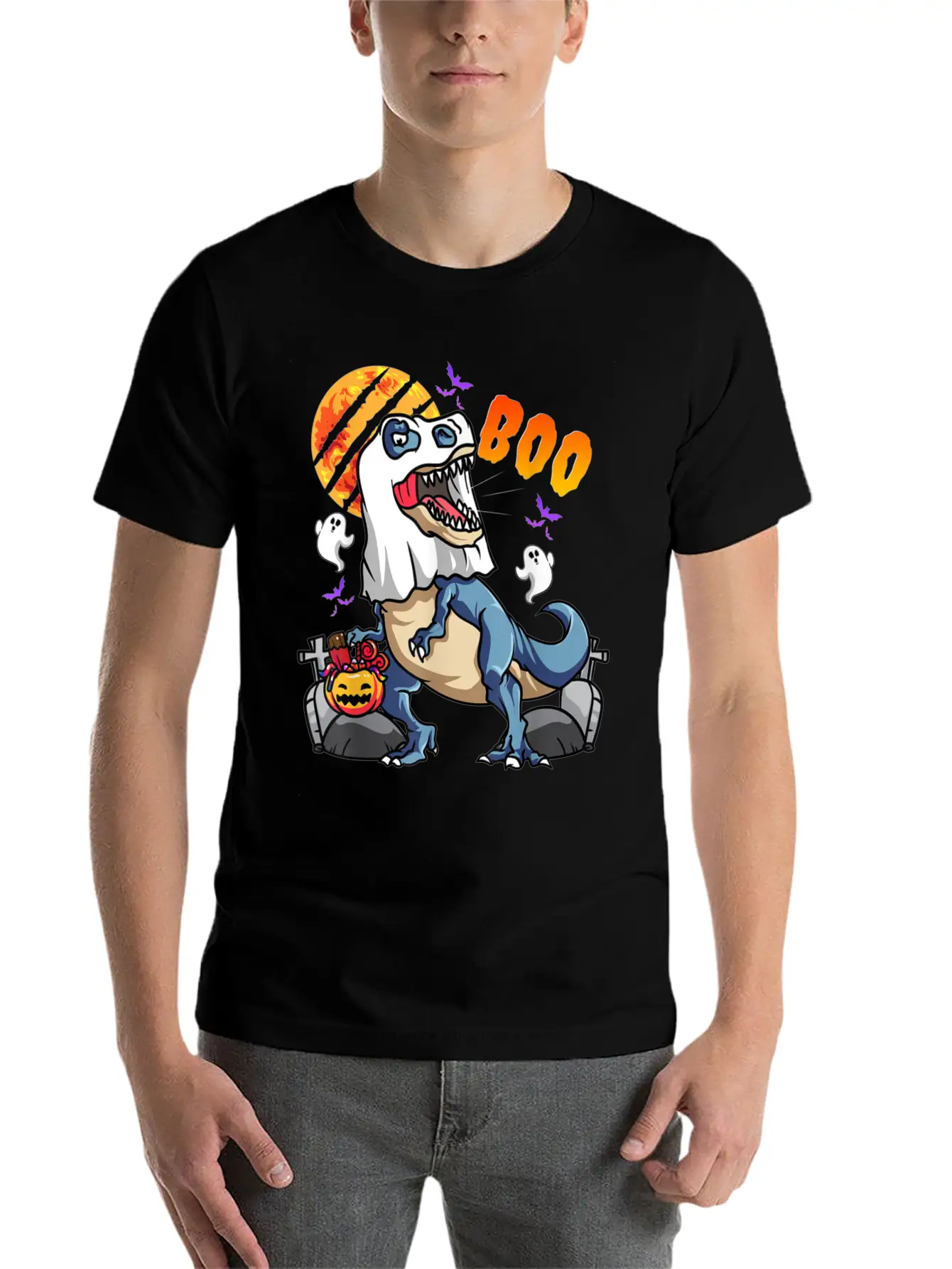 Rawrsome Rex Boo Halloween Clothing Casual Graphic T-Shirt – Simple And Comfortable Daily Wear